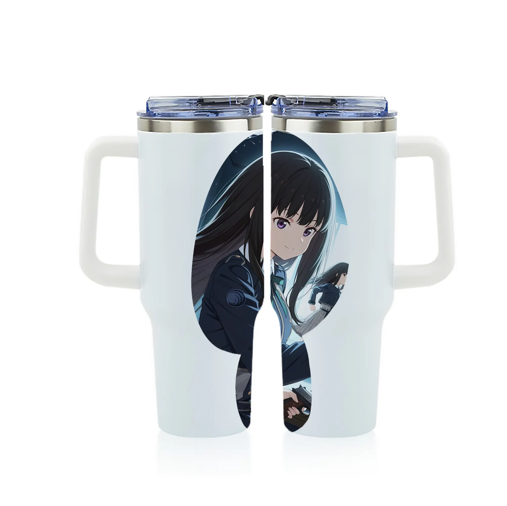 リコリス・リコイル グッズ,井ノ上たきな - 1200mL フルプリント車用タンブラー ・ 304ステンレス 内側 ・ 201ステンレス 外側 ・ 保温 保冷 ・ 通勤 ドライブ アウトドア用