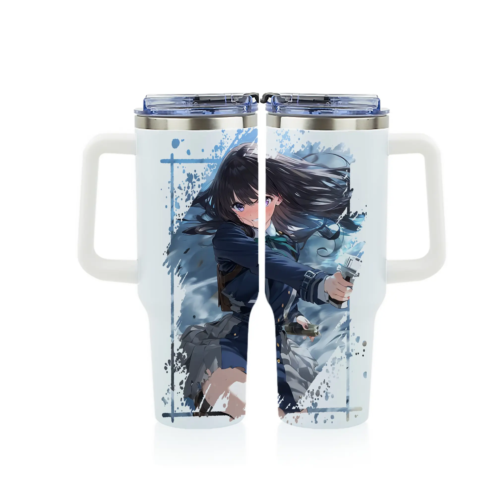 リコリス・リコイル グッズ,井ノ上たきな - 1200mL フルプリント車用タンブラー ・ 304ステンレス 内側 ・ 201ステンレス 外側 ・ 保温 保冷 ・ 通勤 ドライブ アウトドア用