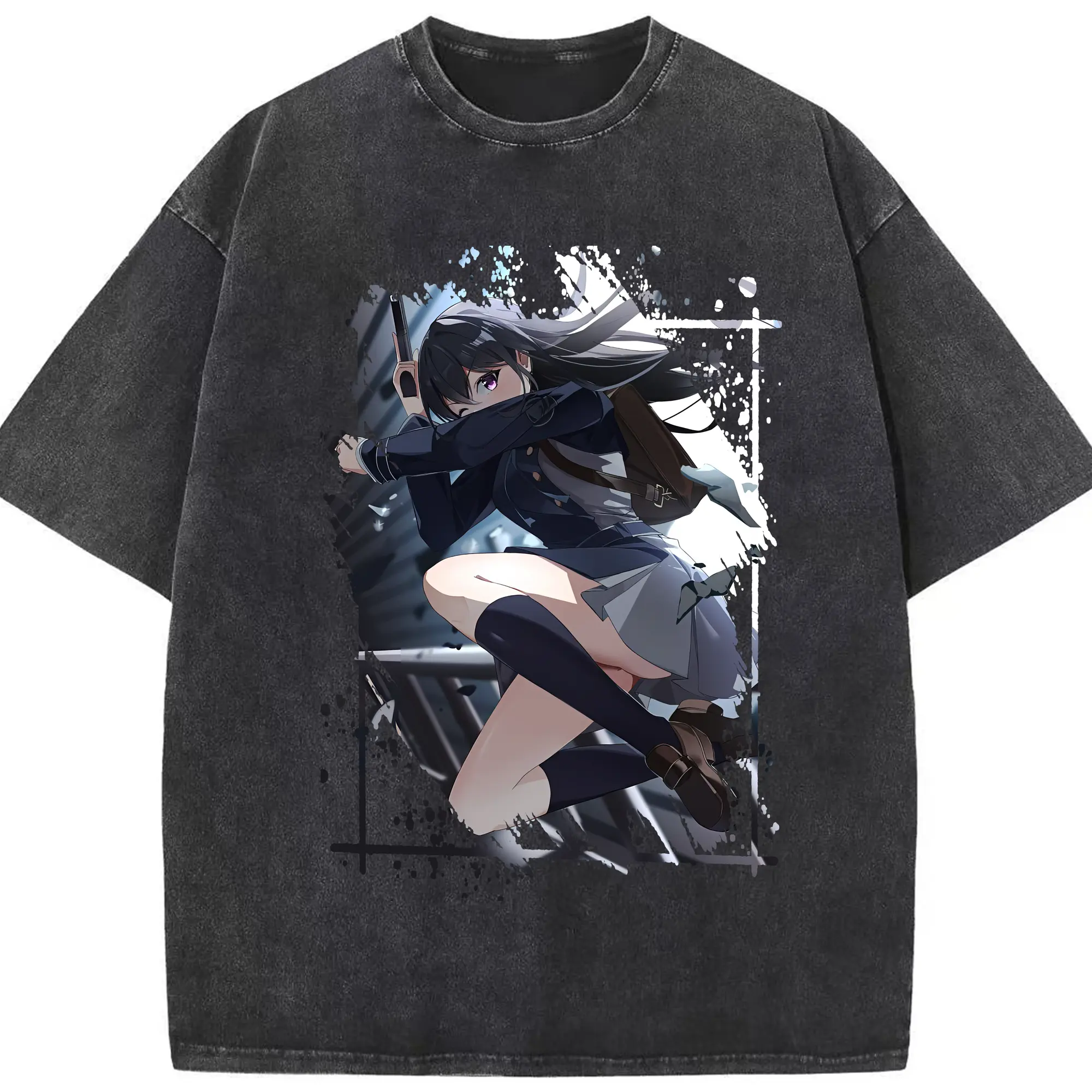 リコリス・リコイル グッズ,井ノ上たきな - 綿100％ ヴィンテージ風 半袖Tシャツ ・ フロントプリント ・ 柔らか肌触り ・ 通気性 快適 ・ スポーツ カジュアル 外出用