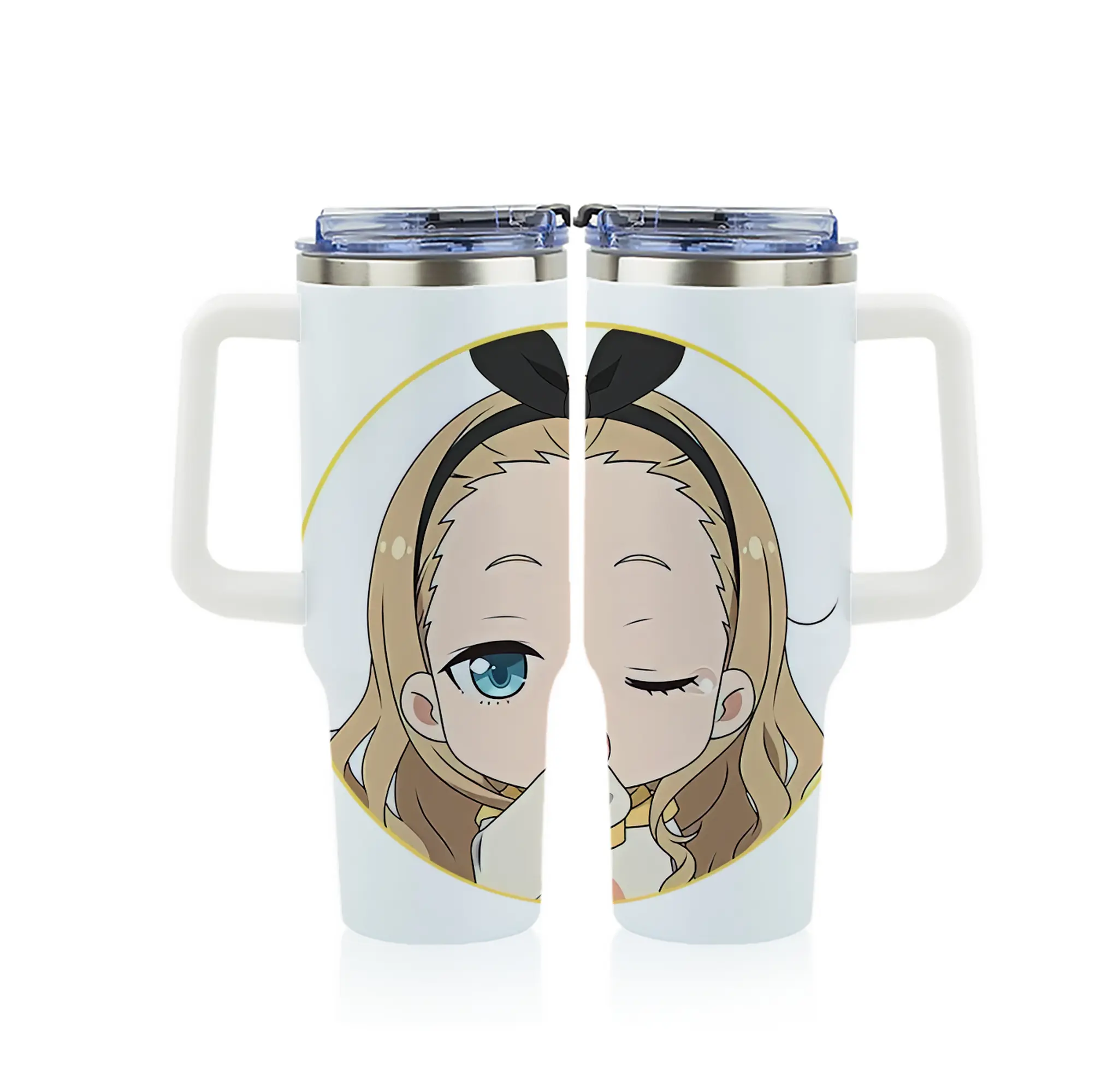 リコリス・リコイル グッズ,クルミ - 1200mL フルプリント車用タンブラー ・ 304ステンレス 内側 ・ 201ステンレス 外側 ・ 保温 保冷 ・ 通勤 ドライブ アウトドア用