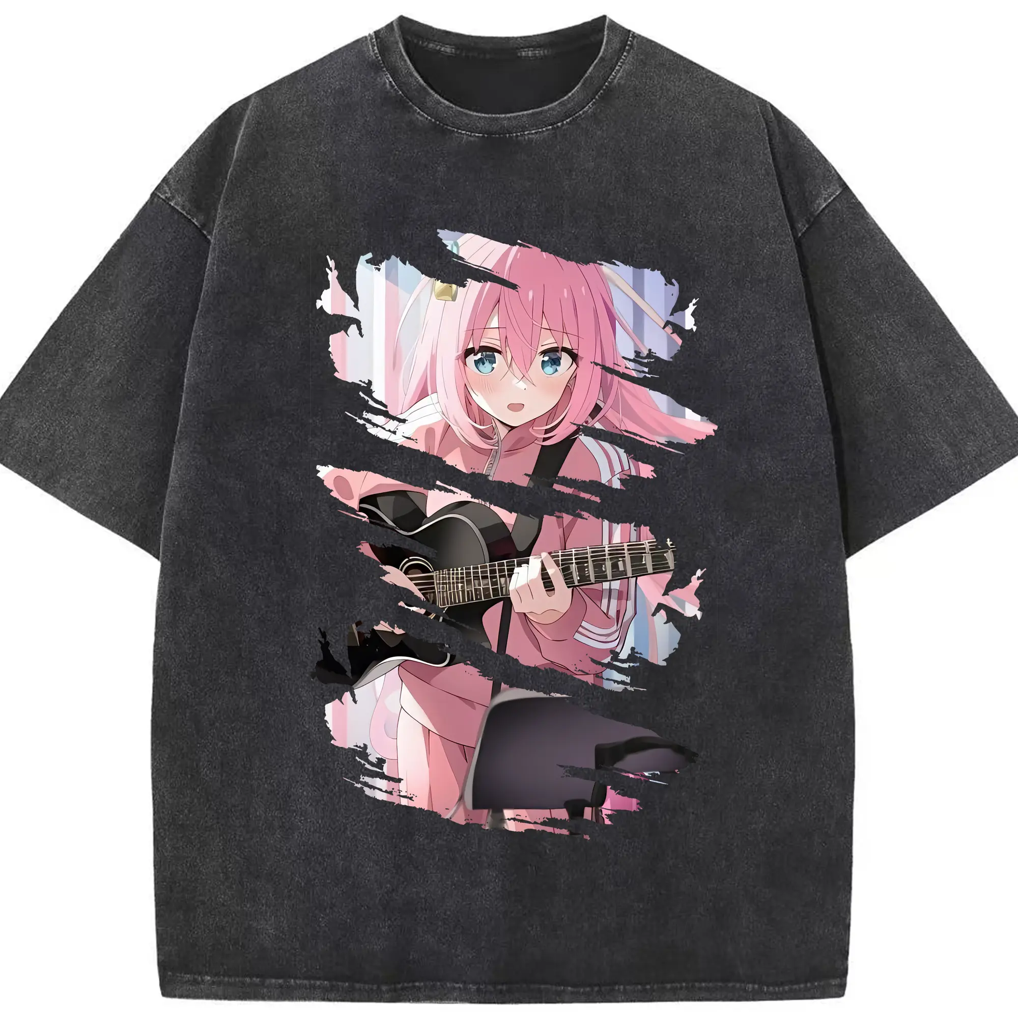 ぼっちざろっく！ グッズ,後藤ひとり - 綿100％ ヴィンテージ風 半袖Tシャツ ・ フロントプリント ・ 柔らか肌触り ・ 通気性 快適 ・ スポーツ カジュアル 外出用