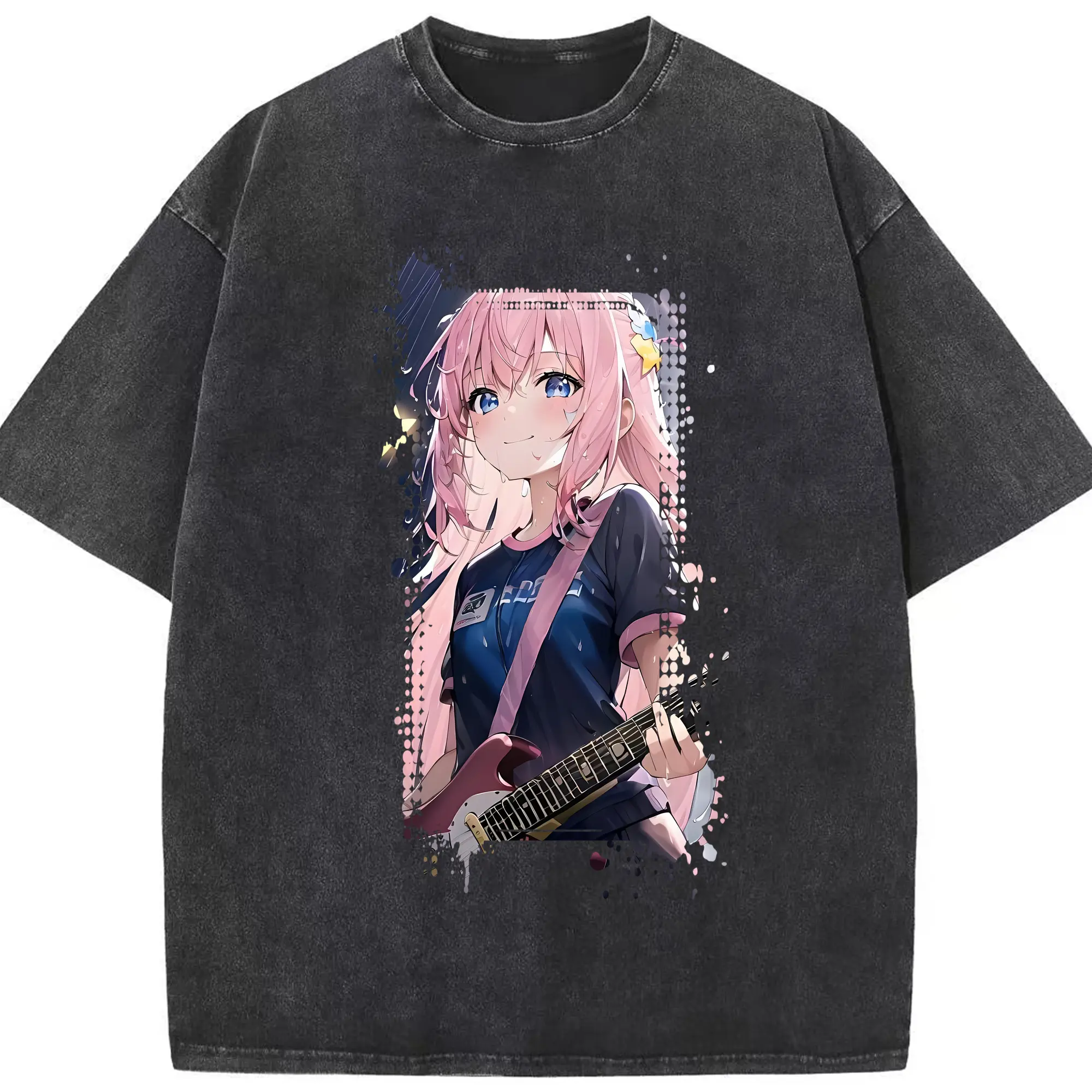 ぼっちざろっく！ グッズ,後藤ひとり - 綿100％ ヴィンテージ風 半袖Tシャツ ・ フロントプリント ・ 柔らか肌触り ・ 通気性 快適 ・ スポーツ カジュアル 外出用