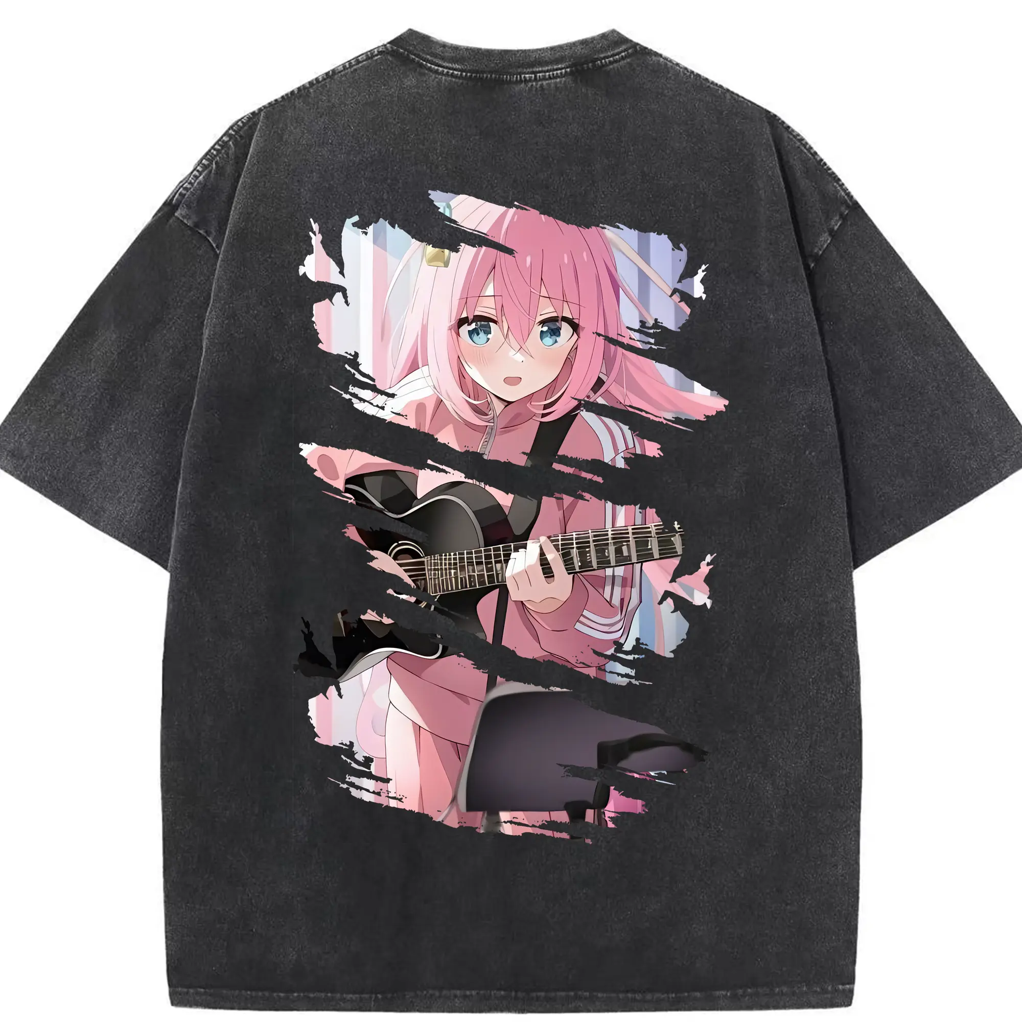 ぼっちざろっく！ グッズ,後藤ひとり - 綿100％ ヴィンテージ風 半袖Tシャツ ・ 背面プリント ・ 柔らか肌触り ・ 通気性 快適 ・ スポーツ カジュアル 外出用