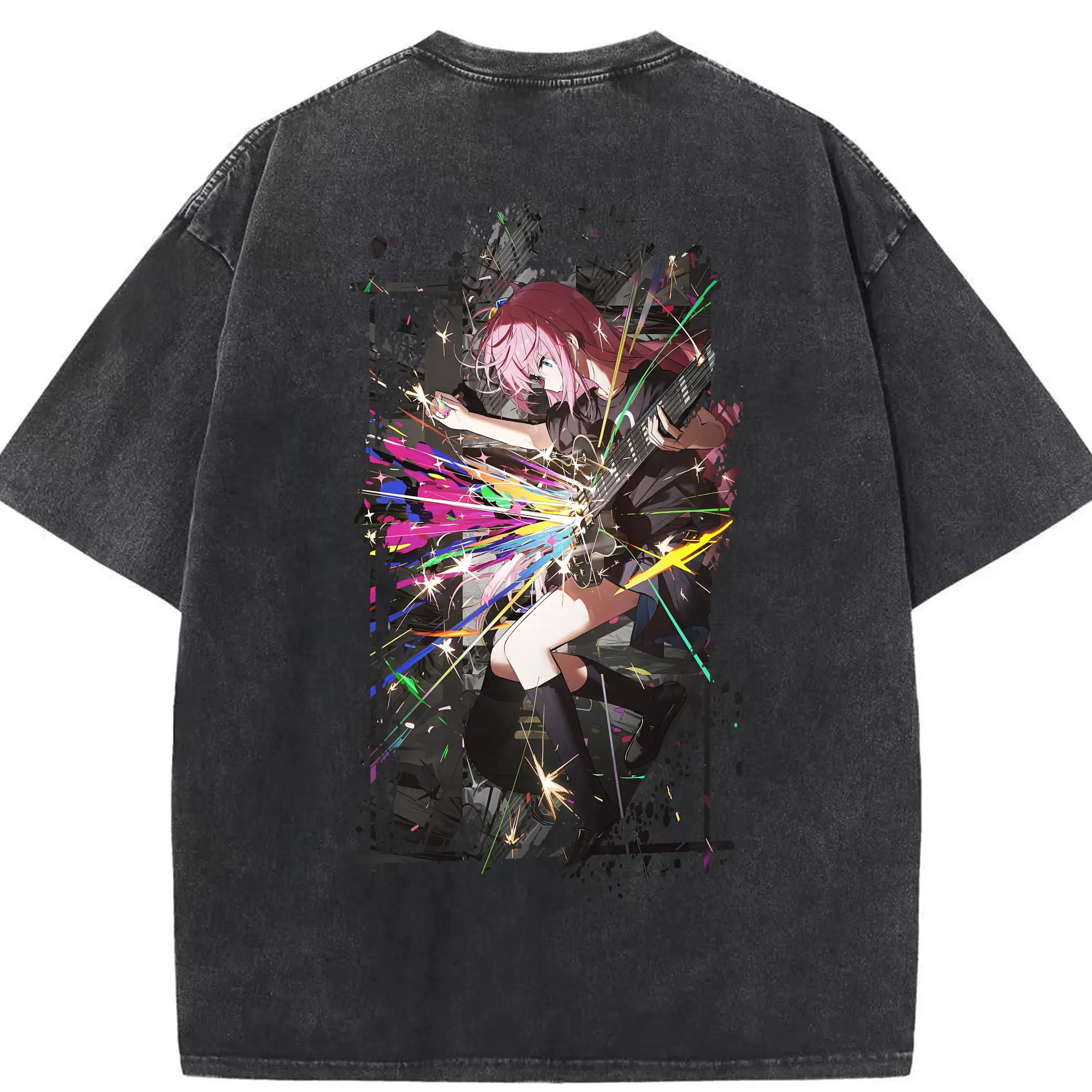 ぼっちざろっく！ グッズ,後藤ひとり - 綿100％ ヴィンテージ風 半袖Tシャツ ・ 背面プリント ・ 柔らか肌触り ・ 通気性 快適 ・ スポーツ カジュアル 外出用