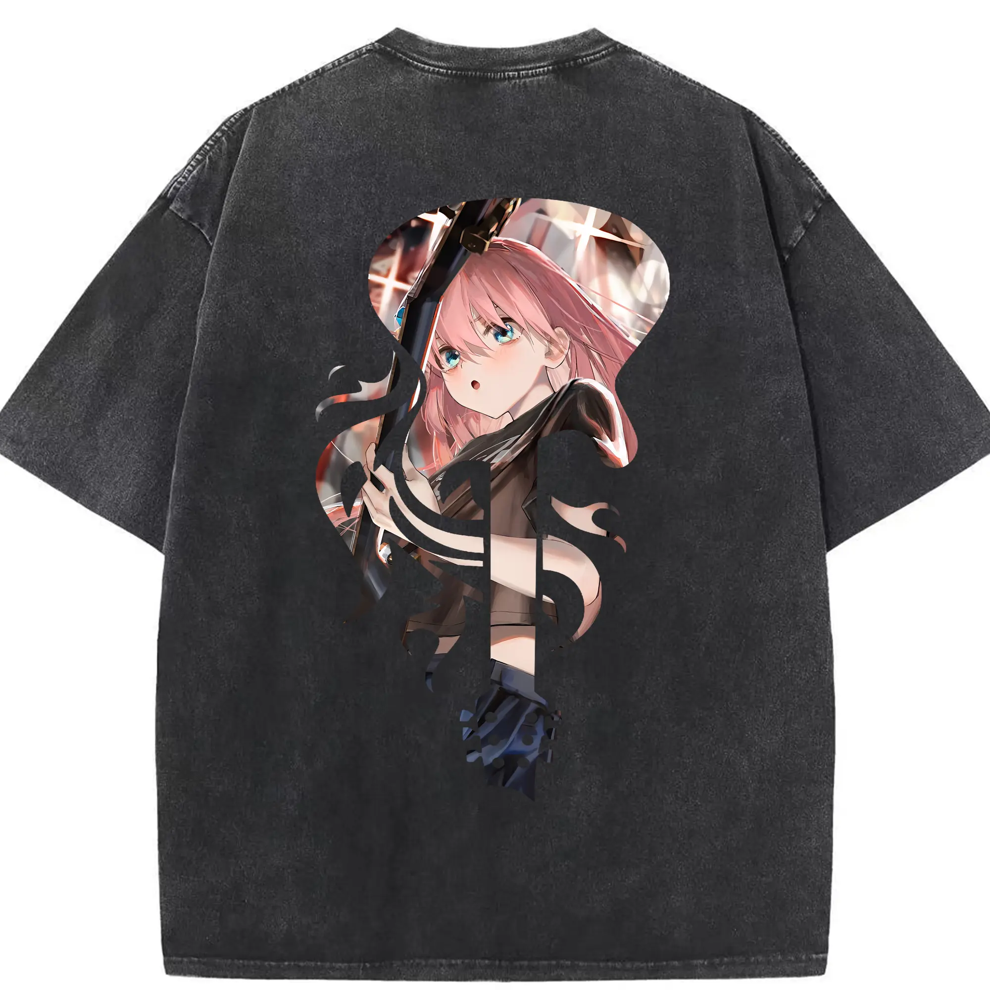 ぼっちざろっく！ グッズ,後藤ひとり - 綿100％ ヴィンテージ風 半袖Tシャツ ・ 背面プリント ・ 柔らか肌触り ・ 通気性 快適 ・ スポーツ カジュアル 外出用