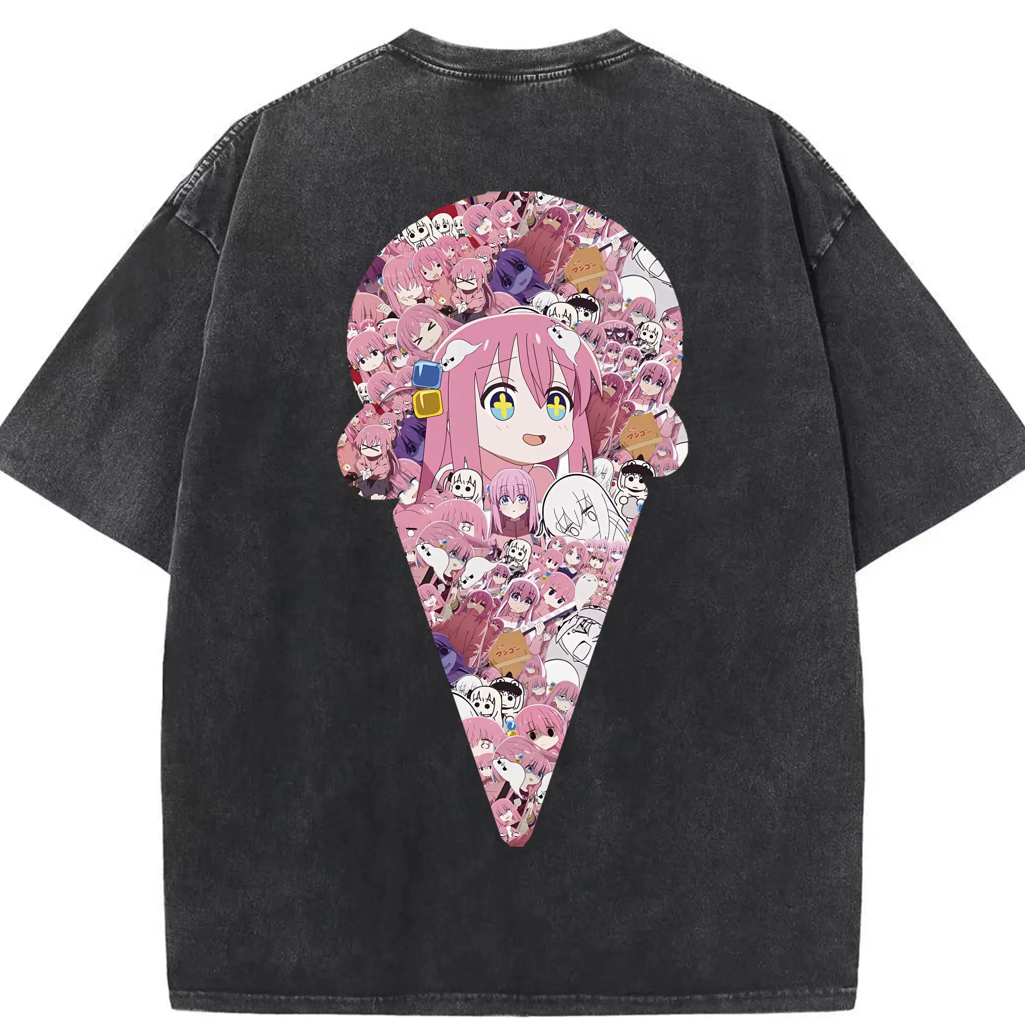 ぼっちざろっく！ グッズ,後藤ひとり - 綿100％ ヴィンテージ風 半袖Tシャツ ・ 背面プリント ・ 柔らか肌触り ・ 通気性 快適 ・ スポーツ カジュアル 外出用