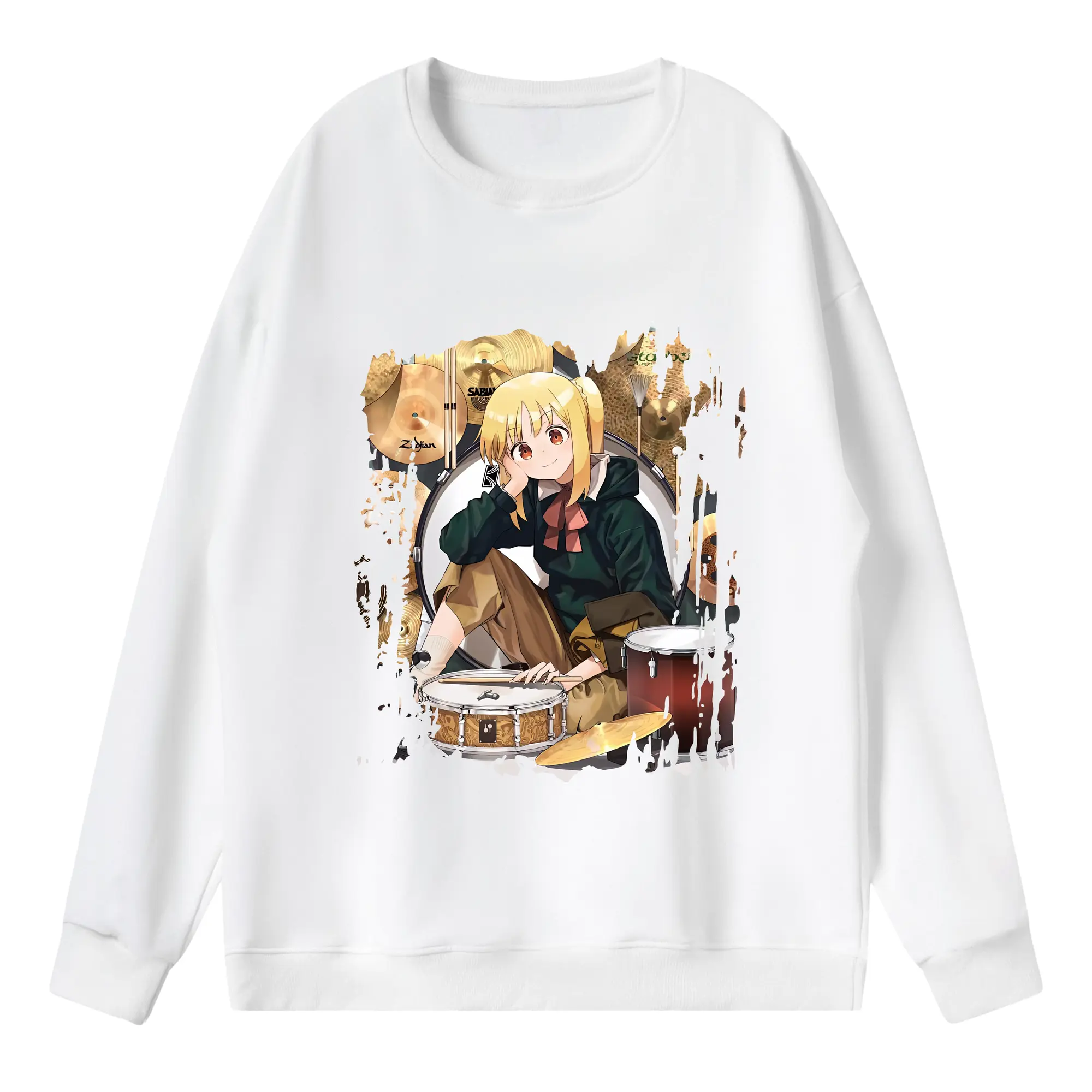 ぼっちざろっく！ グッズ,伊地知虹夏 - 薄手 クルーネック スウェット 裏毛260g · ポリエステル 春秋向け カジュアル 男女兼用 · トレーナー デイリー スポーツ 散歩に最適