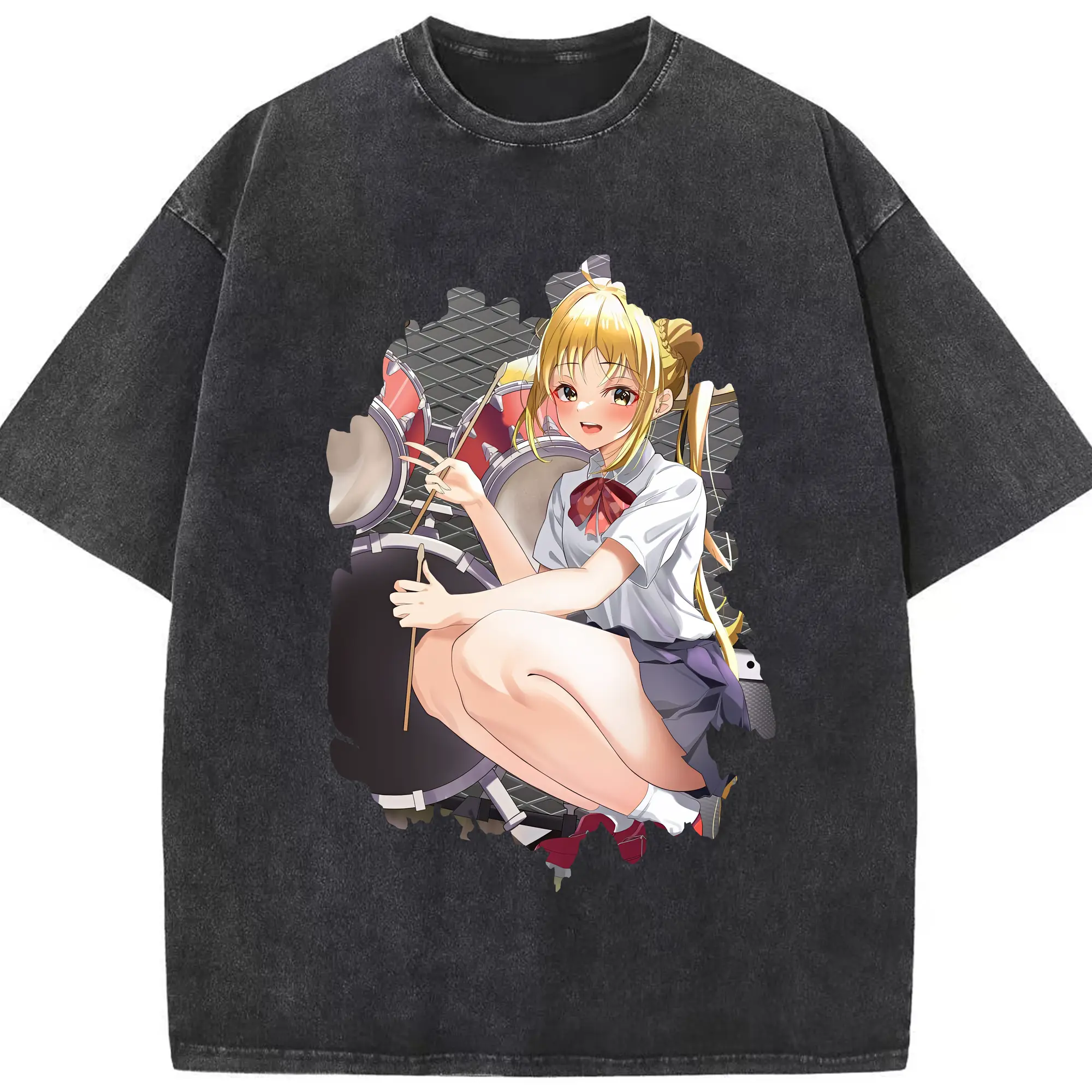 ぼっちざろっく！ グッズ,伊地知虹夏 - 綿100％ ヴィンテージ風 半袖Tシャツ ・ フロントプリント ・ 柔らか肌触り ・ 通気性 快適 ・ スポーツ カジュアル 外出用