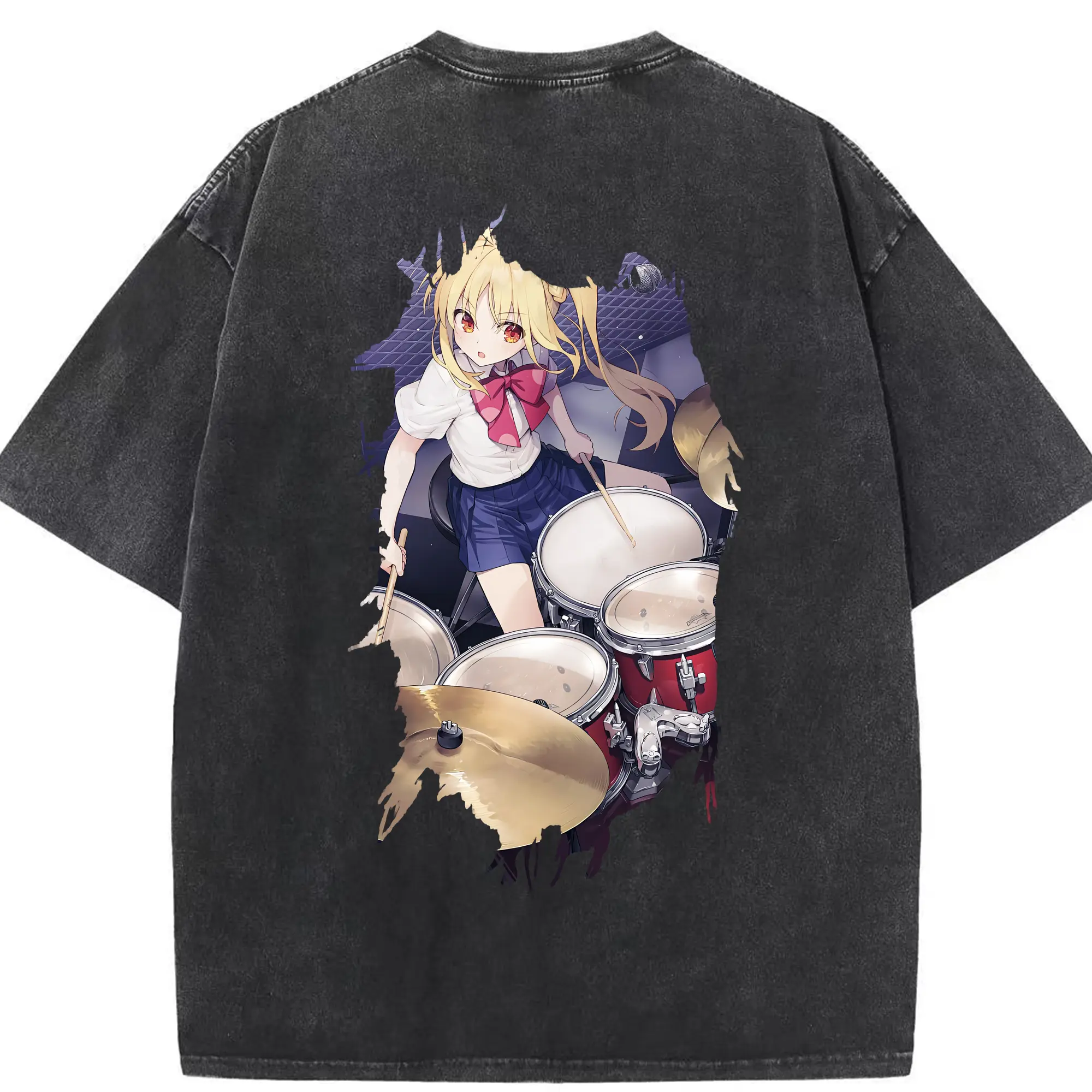 ぼっちざろっく！ グッズ,伊地知虹夏 - 綿100％ ヴィンテージ風 半袖Tシャツ ・ 背面プリント ・ 柔らか肌触り ・ 通気性 快適 ・ スポーツ カジュアル 外出用