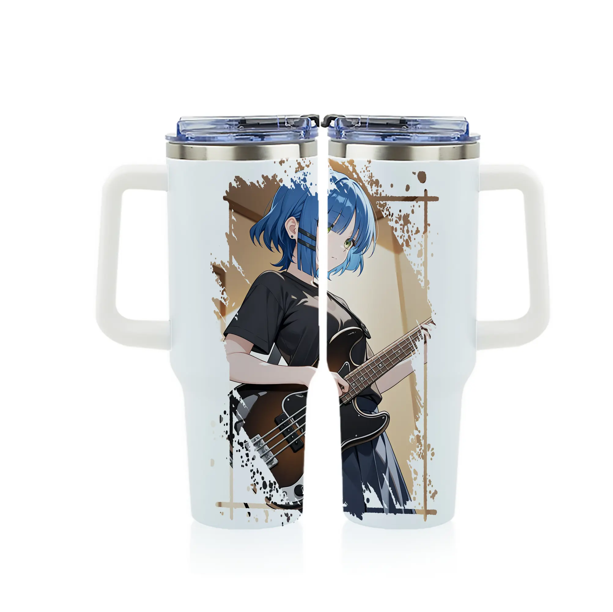 ぼっちざろっく！ グッズ,山田リョウ - 1200mL フルプリント車用タンブラー ・ 304ステンレス 内側 ・ 201ステンレス 外側 ・ 保温 保冷 ・ 通勤 ドライブ アウトドア用