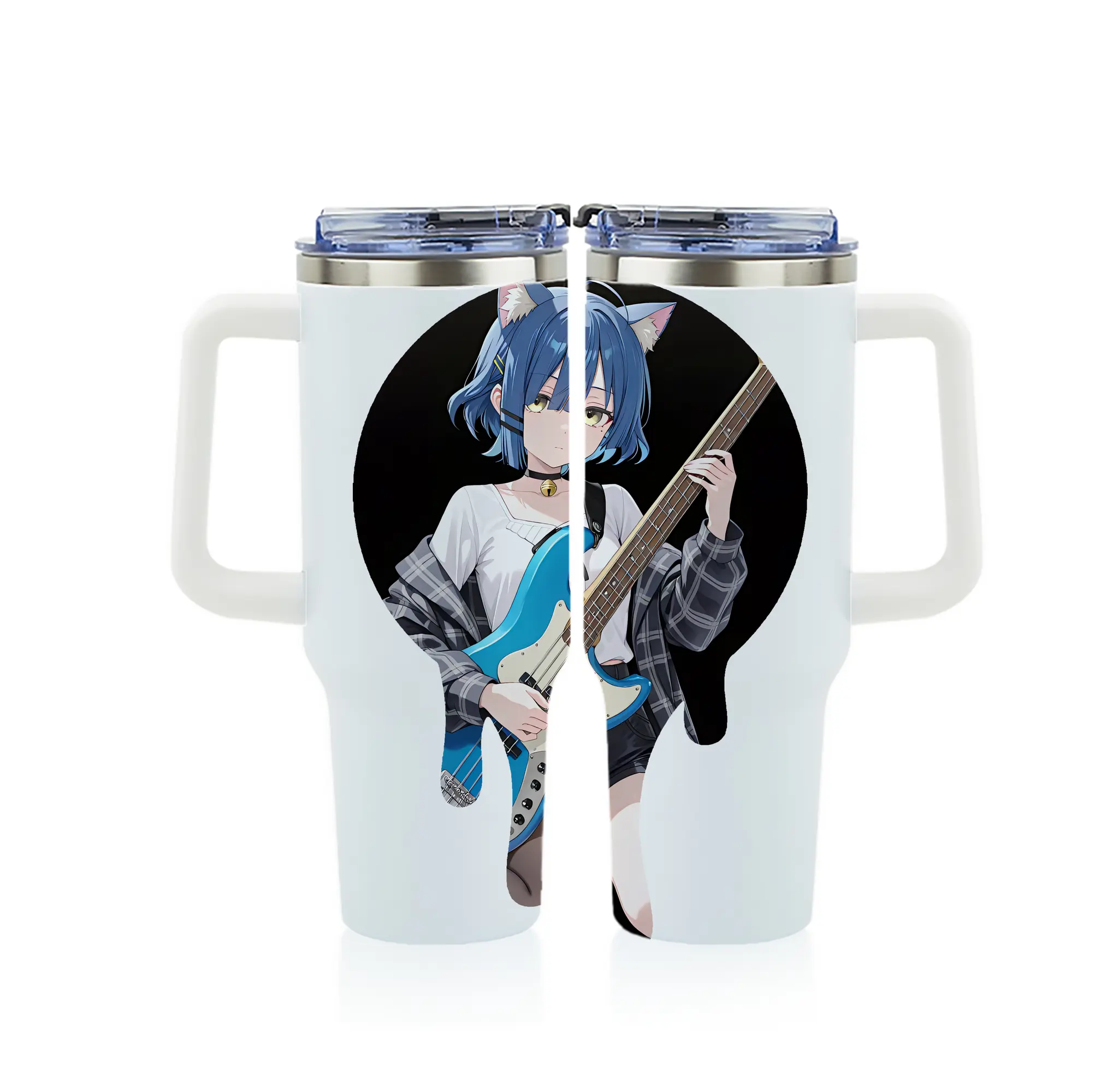 ぼっちざろっく！ グッズ,山田リョウ - 1200mL フルプリント車用タンブラー ・ 304ステンレス 内側 ・ 201ステンレス 外側 ・ 保温 保冷 ・ 通勤 ドライブ アウトドア用