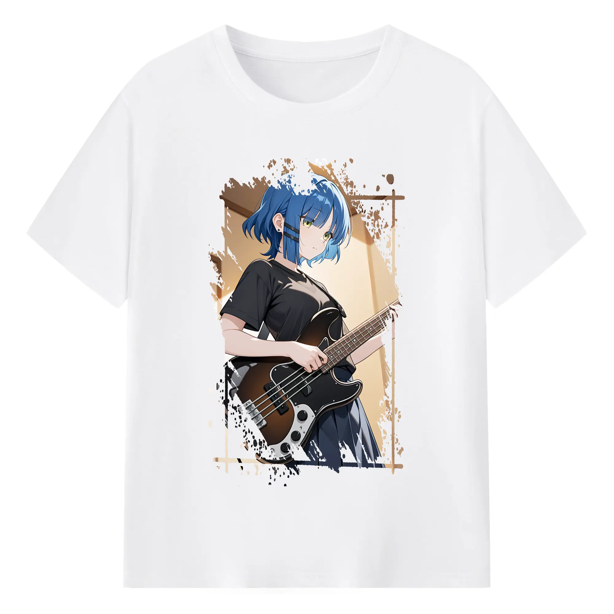ぼっちざろっく！ グッズ,山田リョウ - 綿100％ 半袖Tシャツ ・ フロントプリント ・ 快適 通気性 ・ 日常使い 散歩 スポーツ用