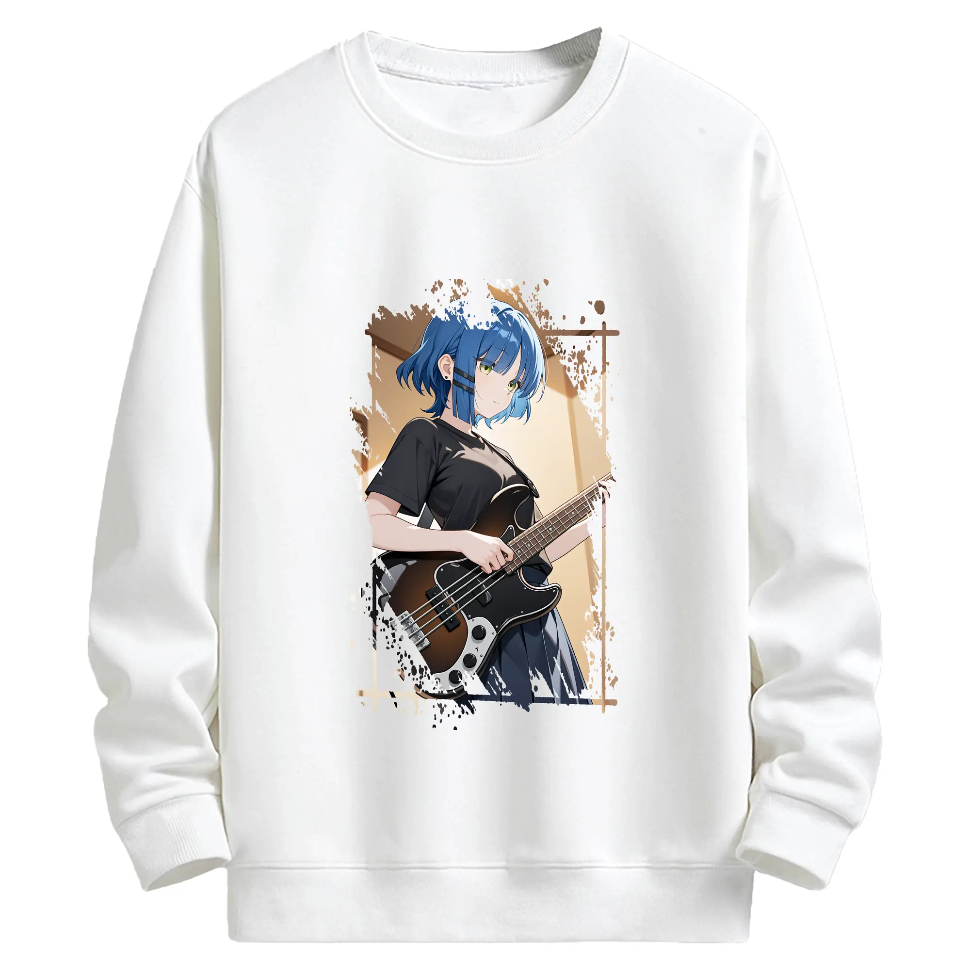 ぼっちざろっく！ グッズ,山田リョウ - キッズ クルーネックスウェットシャツ ・ フロントプリント ・ 綿80％ ポリエステル20％ ・ 快適 通学 スポーツ 日常使い お散歩用