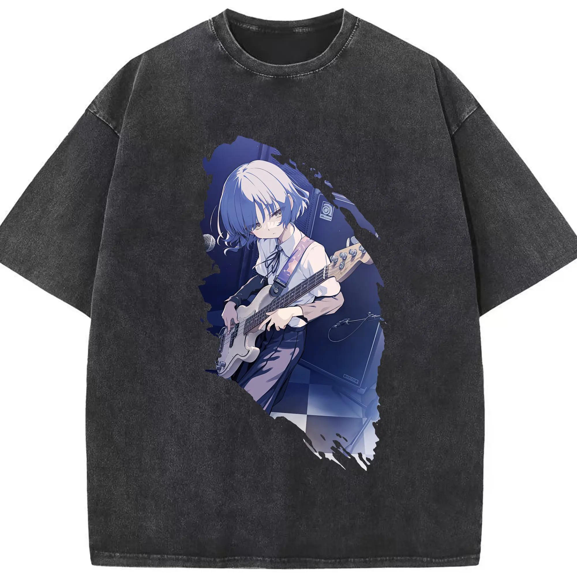 ぼっちざろっく！ グッズ,山田リョウ - 綿100％ ヴィンテージ風 半袖Tシャツ ・ フロントプリント ・ 柔らか肌触り ・ 通気性 快適 ・ スポーツ カジュアル 外出用