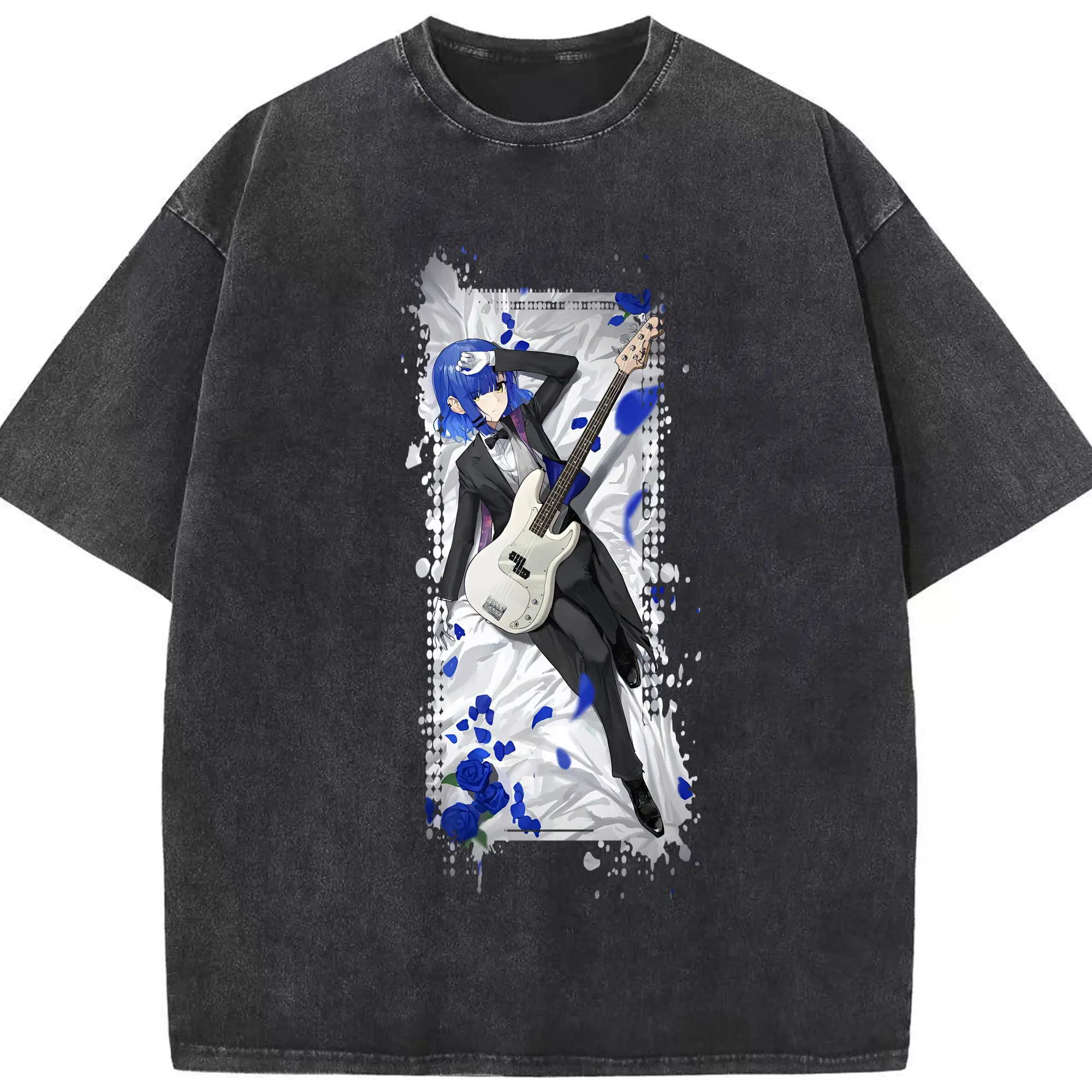 ぼっちざろっく！ グッズ,山田リョウ - 綿100％ ヴィンテージ風 半袖Tシャツ ・ フロントプリント ・ 柔らか肌触り ・ 通気性 快適 ・ スポーツ カジュアル 外出用