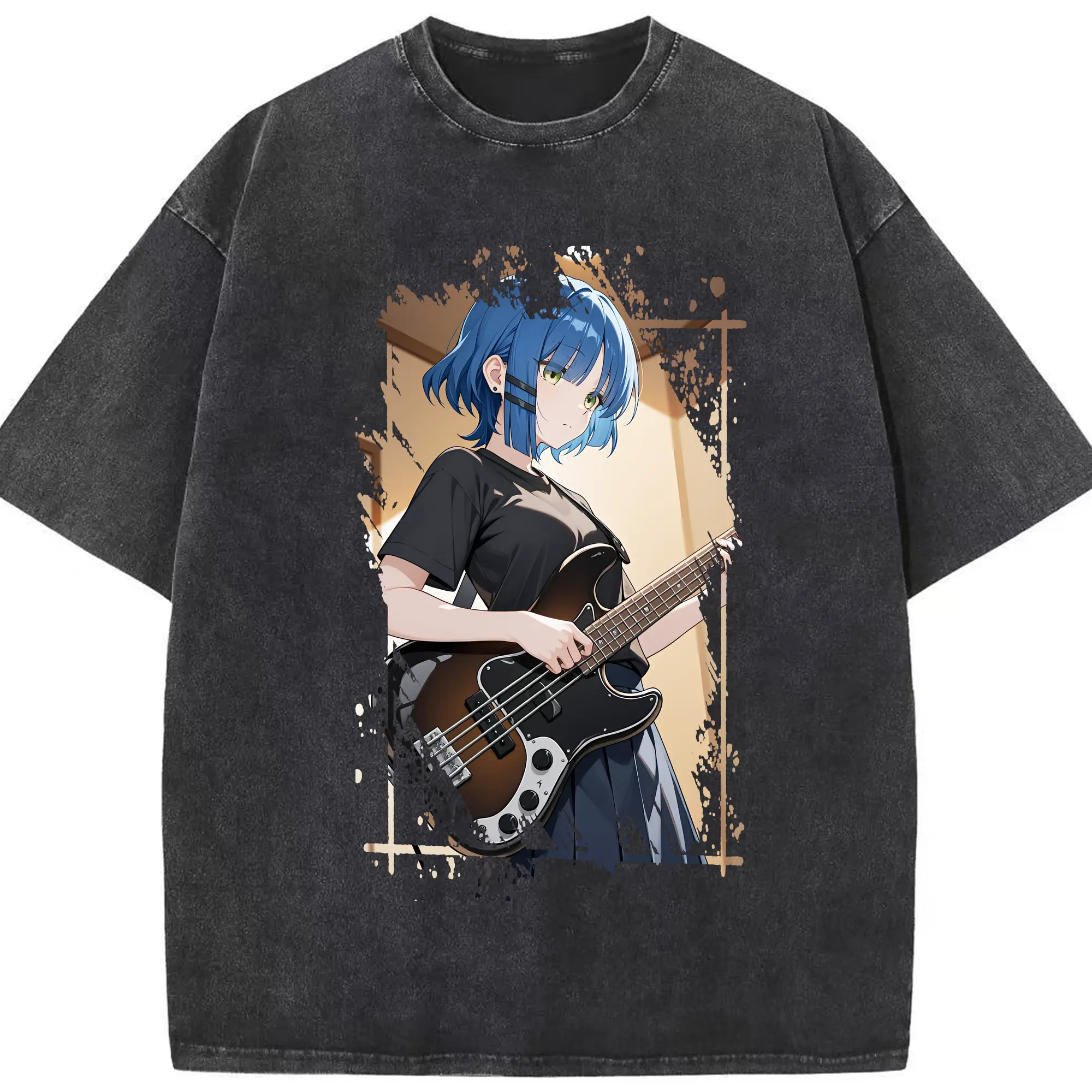 ぼっちざろっく！ グッズ,山田リョウ - 綿100％ ヴィンテージ風 半袖Tシャツ ・ フロントプリント ・ 柔らか肌触り ・ 通気性 快適 ・ スポーツ カジュアル 外出用