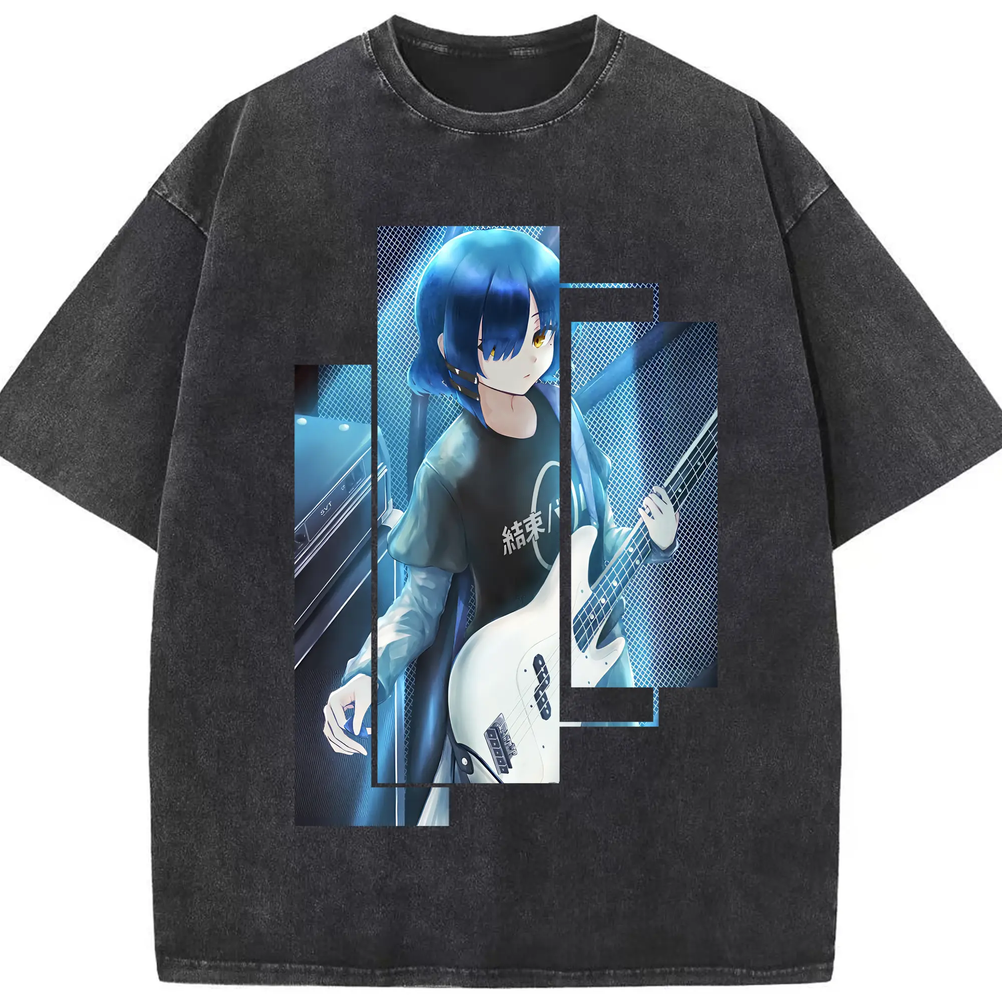 ぼっちざろっく！ グッズ,山田リョウ - 綿100％ ヴィンテージ風 半袖Tシャツ ・ フロントプリント ・ 柔らか肌触り ・ 通気性 快適 ・ スポーツ カジュアル 外出用