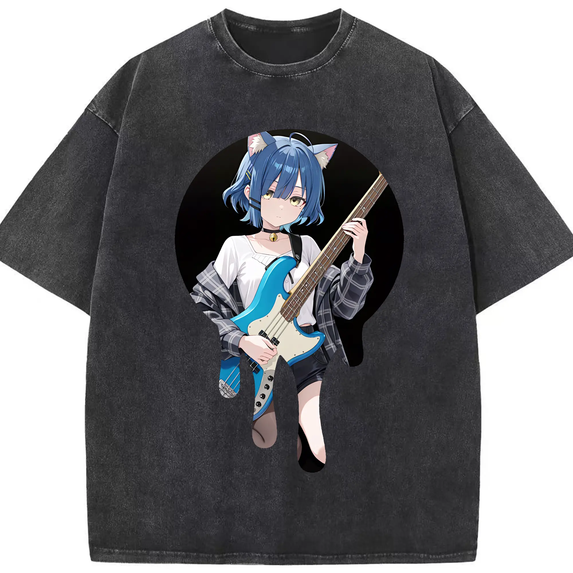 ぼっちざろっく！ グッズ,山田リョウ - 綿100％ ヴィンテージ風 半袖Tシャツ ・ フロントプリント ・ 柔らか肌触り ・ 通気性 快適 ・ スポーツ カジュアル 外出用