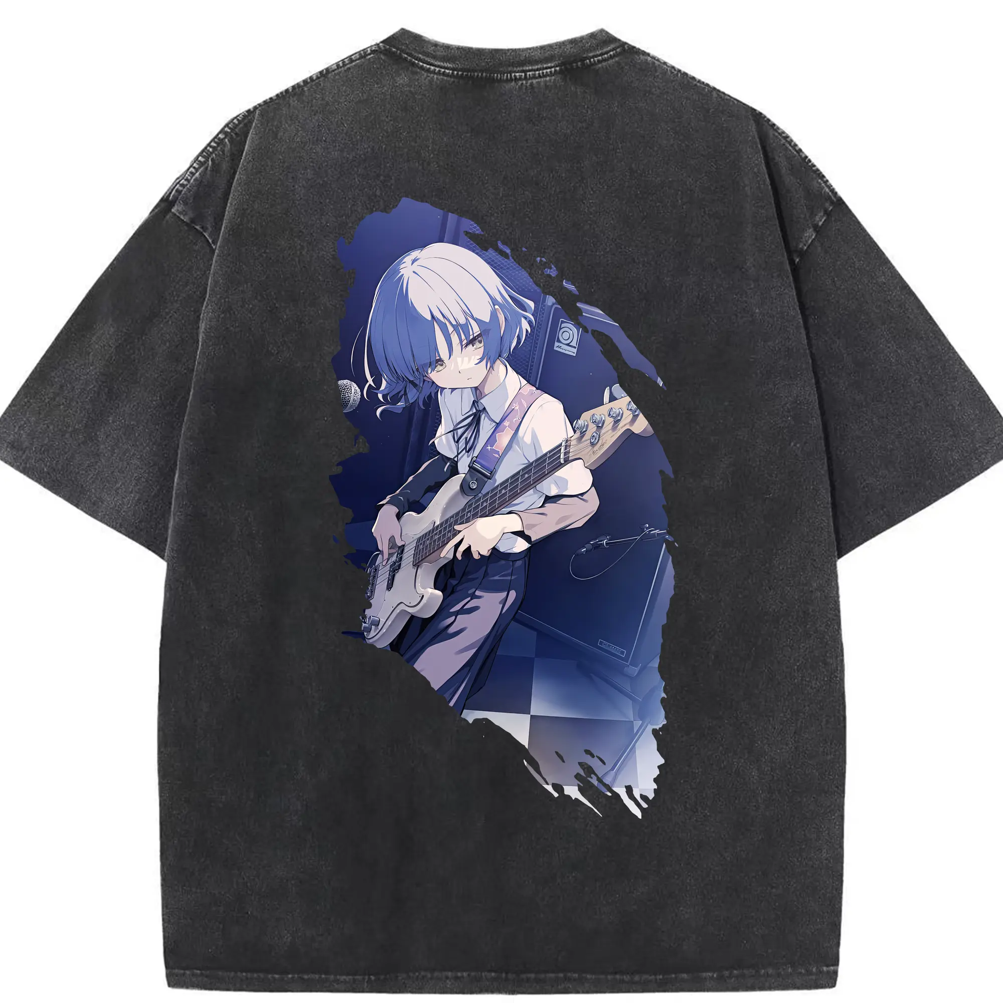 ぼっちざろっく！ グッズ,山田リョウ - 綿100％ ヴィンテージ風 半袖Tシャツ ・ 背面プリント ・ 柔らか肌触り ・ 通気性 快適 ・ スポーツ カジュアル 外出用