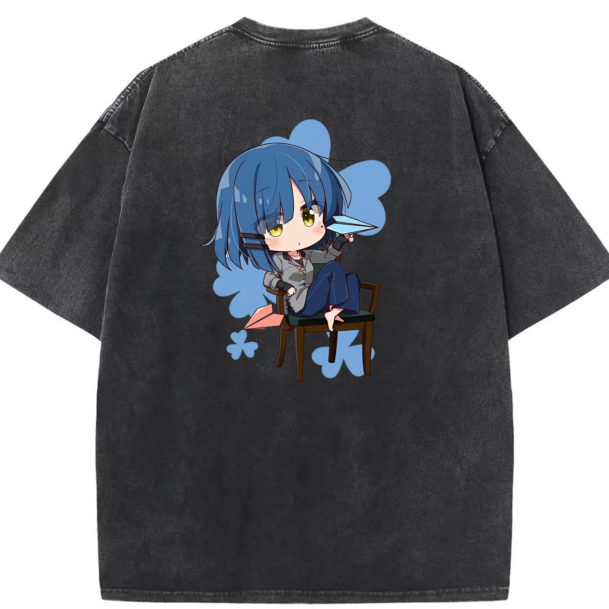 ぼっちざろっく！ グッズ,山田リョウ - 綿100％ ヴィンテージ風 半袖Tシャツ ・ 背面プリント ・ 柔らか肌触り ・ 通気性 快適 ・ スポーツ カジュアル 外出用