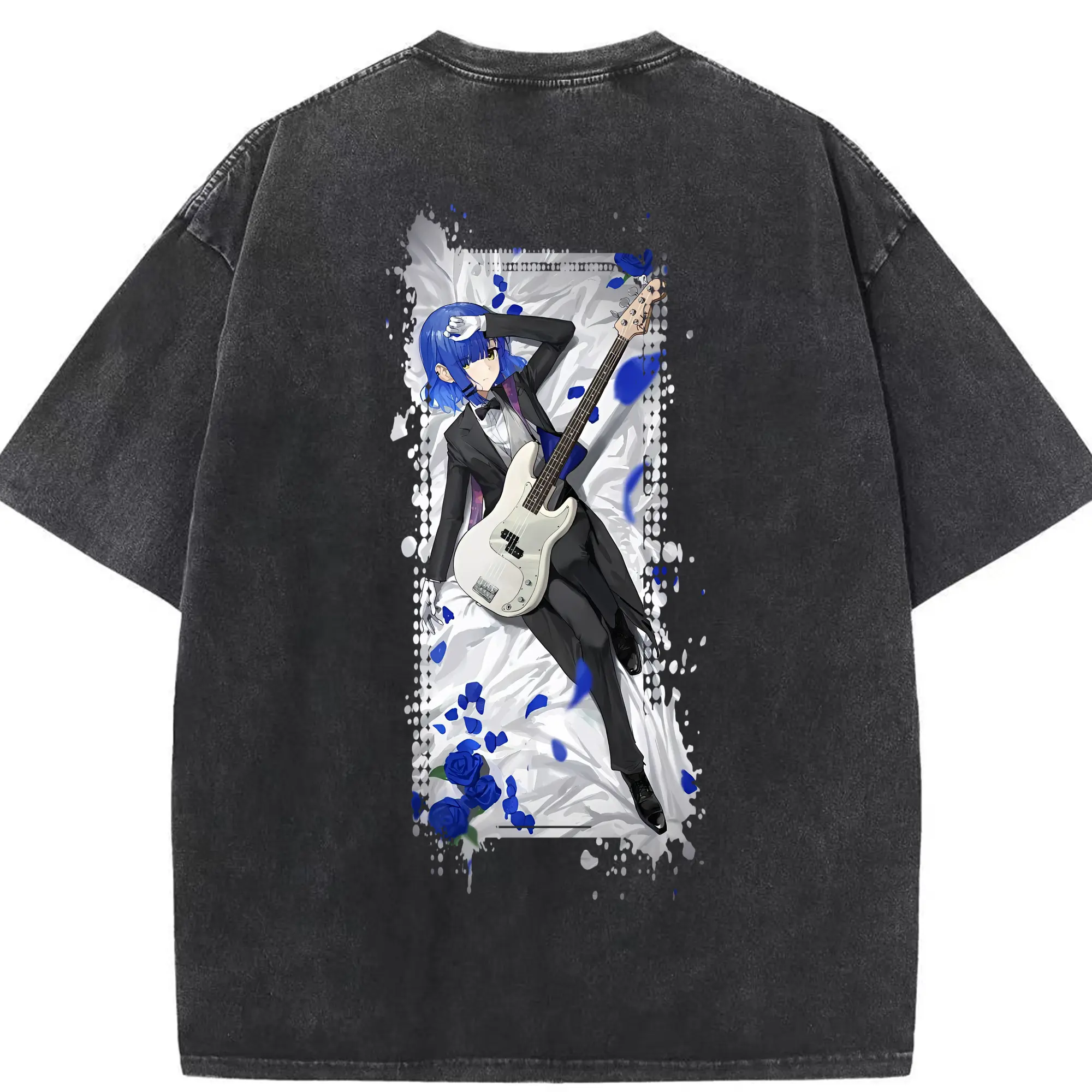 ぼっちざろっく！ グッズ,山田リョウ - 綿100％ ヴィンテージ風 半袖Tシャツ ・ 背面プリント ・ 柔らか肌触り ・ 通気性 快適 ・ スポーツ カジュアル 外出用