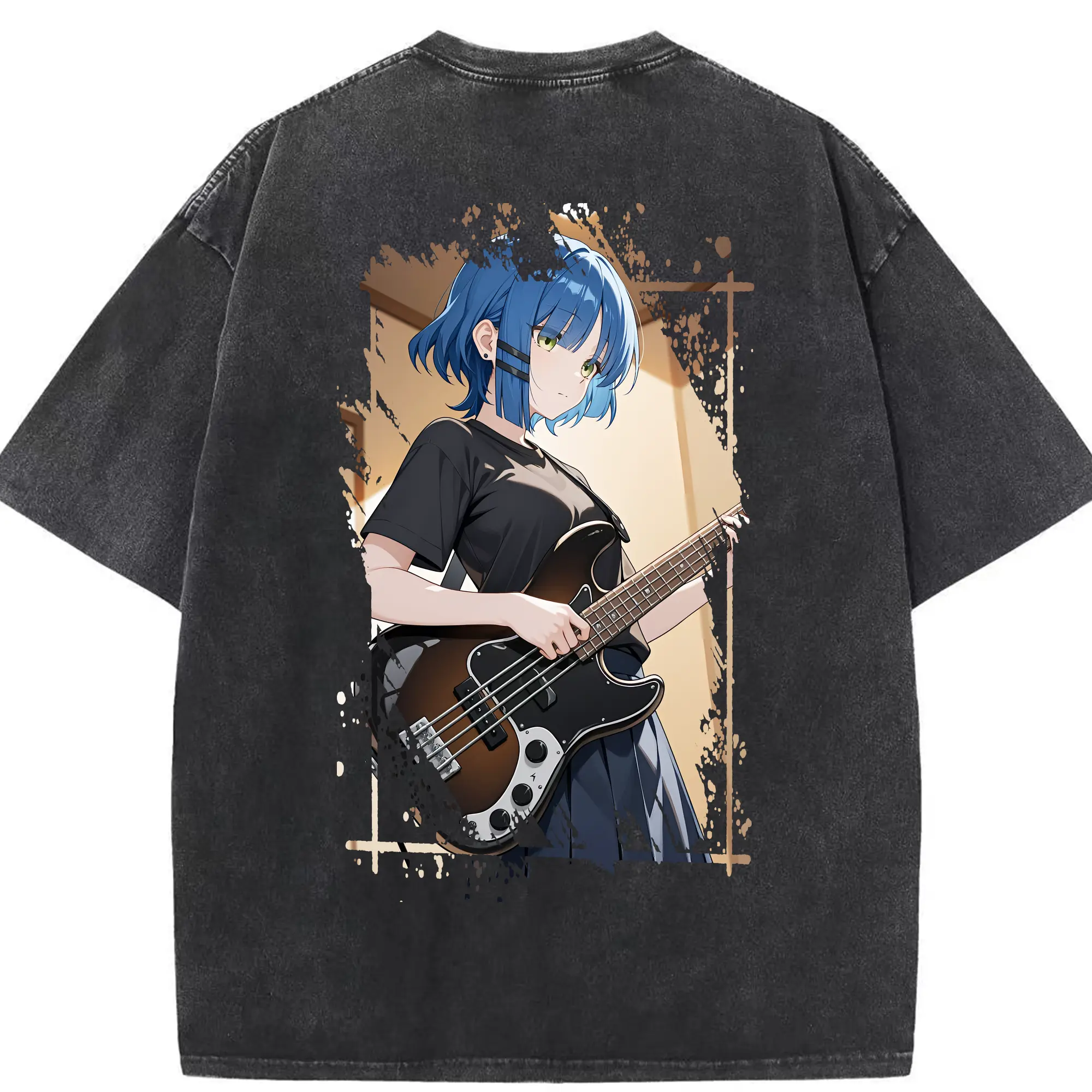 ぼっちざろっく！ グッズ,山田リョウ - 綿100％ ヴィンテージ風 半袖Tシャツ ・ 背面プリント ・ 柔らか肌触り ・ 通気性 快適 ・ スポーツ カジュアル 外出用