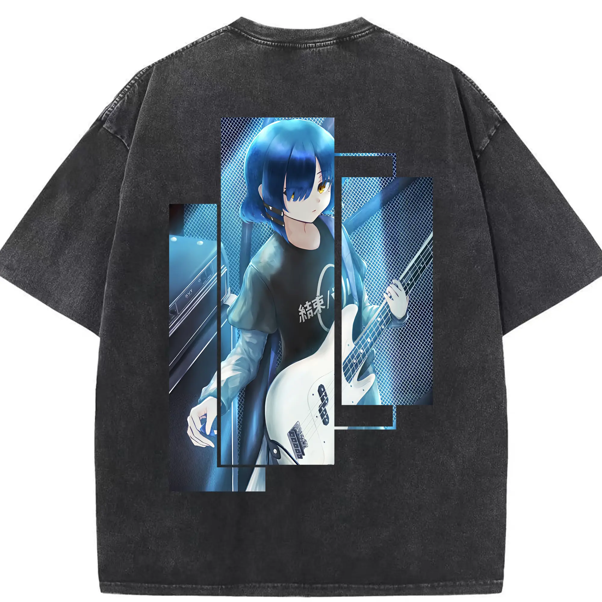 ぼっちざろっく！ グッズ,山田リョウ - 綿100％ ヴィンテージ風 半袖Tシャツ ・ 背面プリント ・ 柔らか肌触り ・ 通気性 快適 ・ スポーツ カジュアル 外出用