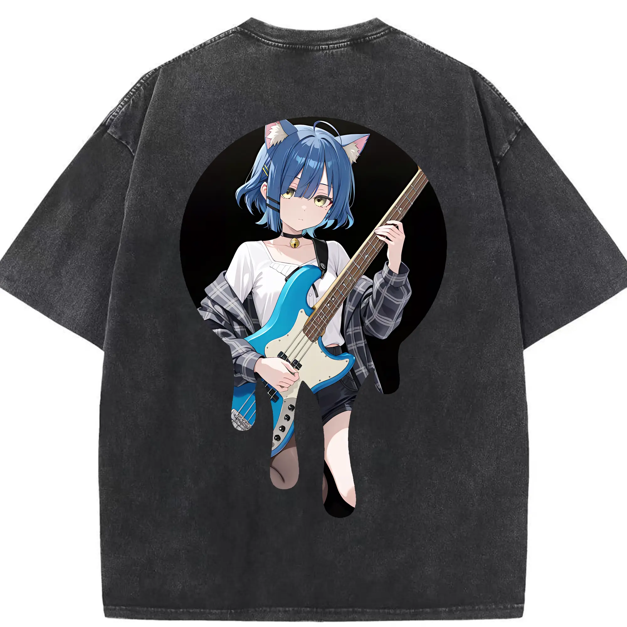 ぼっちざろっく！ グッズ,山田リョウ - 綿100％ ヴィンテージ風 半袖Tシャツ ・ 背面プリント ・ 柔らか肌触り ・ 通気性 快適 ・ スポーツ カジュアル 外出用