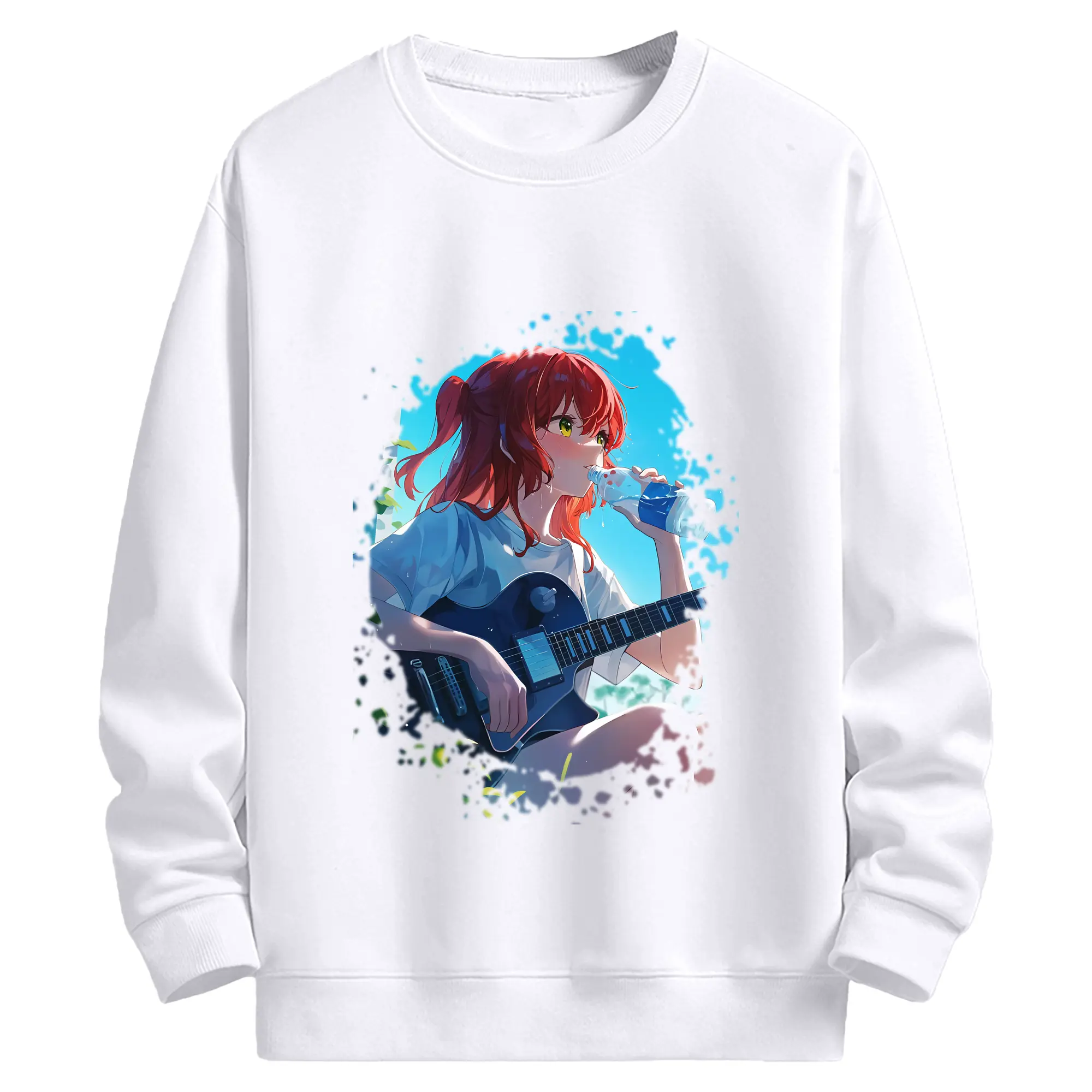 ぼっちざろっく！ グッズ,喜多郁代 - 高品質 クルーネック スウェット ・ コットン59％ ポリエステル41％ ・ ユニセックス 長袖 トレーナー ・ カジュアル デイリー スポーツ 散歩用