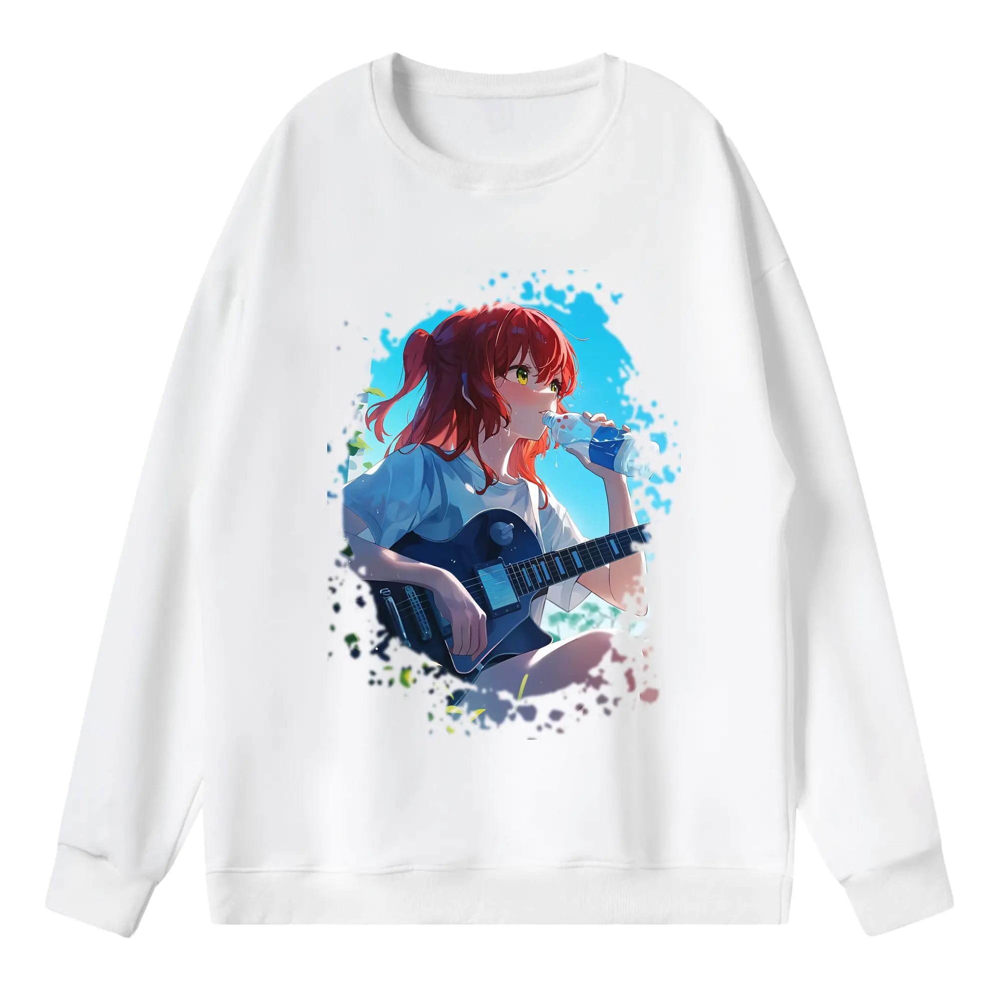 ぼっちざろっく！ グッズ,喜多郁代 - 薄手 クルーネック スウェット 裏毛260g · ポリエステル 春秋向け カジュアル 男女兼用 · トレーナー デイリー スポーツ 散歩に最適