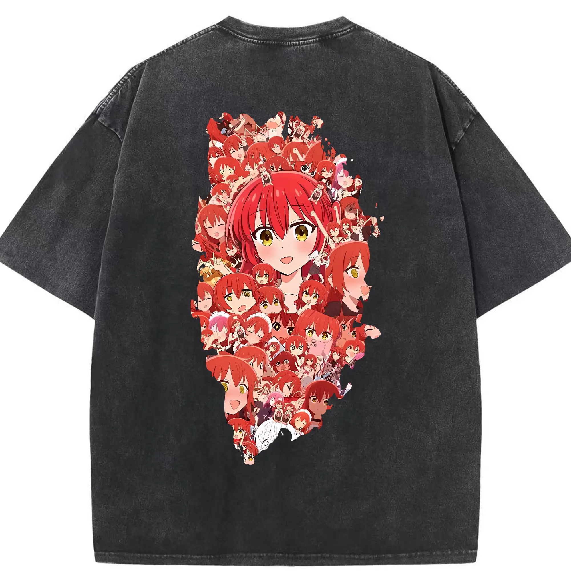 ぼっちざろっく！ グッズ,喜多郁代 - 綿100％ ヴィンテージ風 半袖Tシャツ ・ 背面プリント ・ 柔らか肌触り ・ 通気性 快適 ・ スポーツ カジュアル 外出用