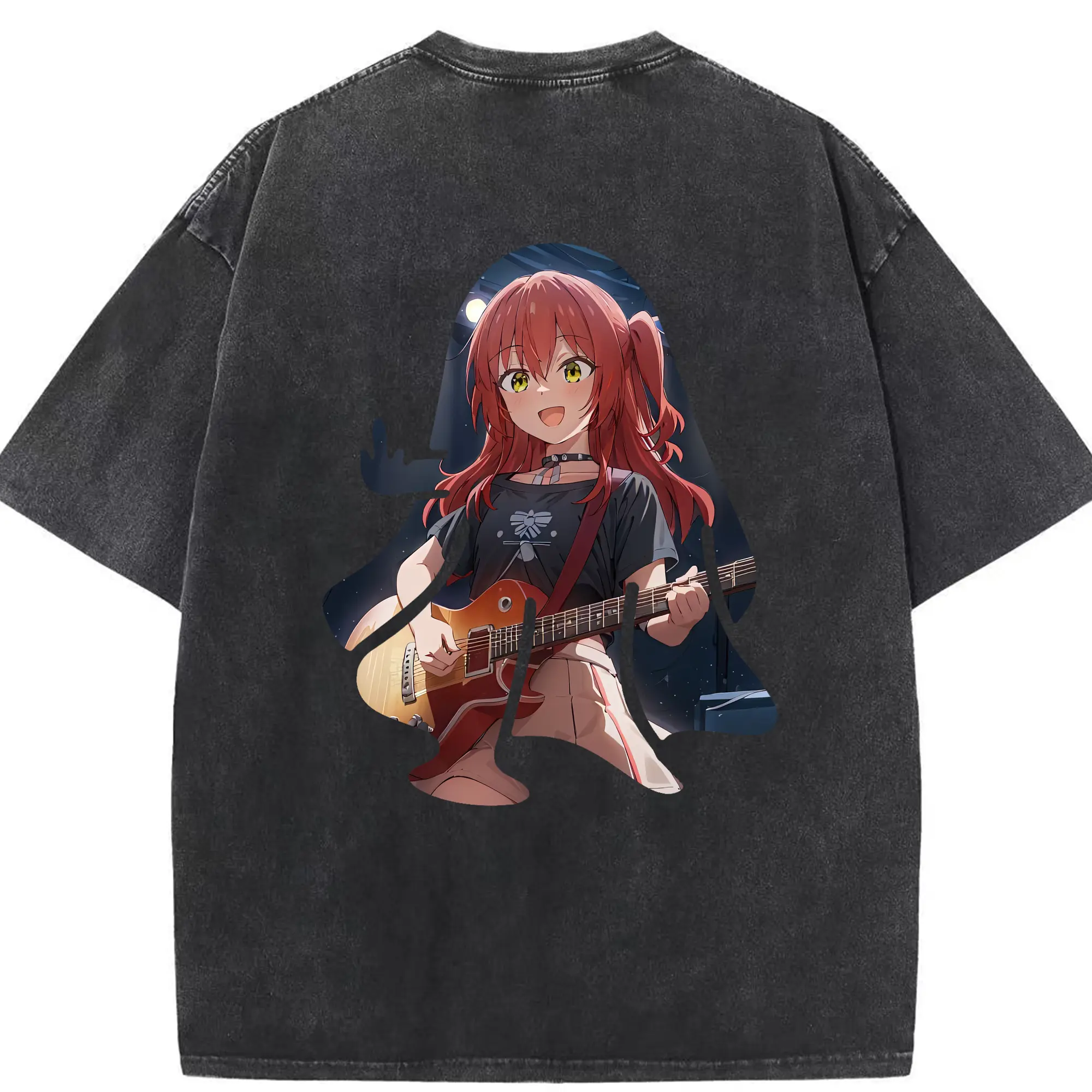 ぼっちざろっく！ グッズ,喜多郁代 - 綿100％ ヴィンテージ風 半袖Tシャツ ・ 背面プリント ・ 柔らか肌触り ・ 通気性 快適 ・ スポーツ カジュアル 外出用