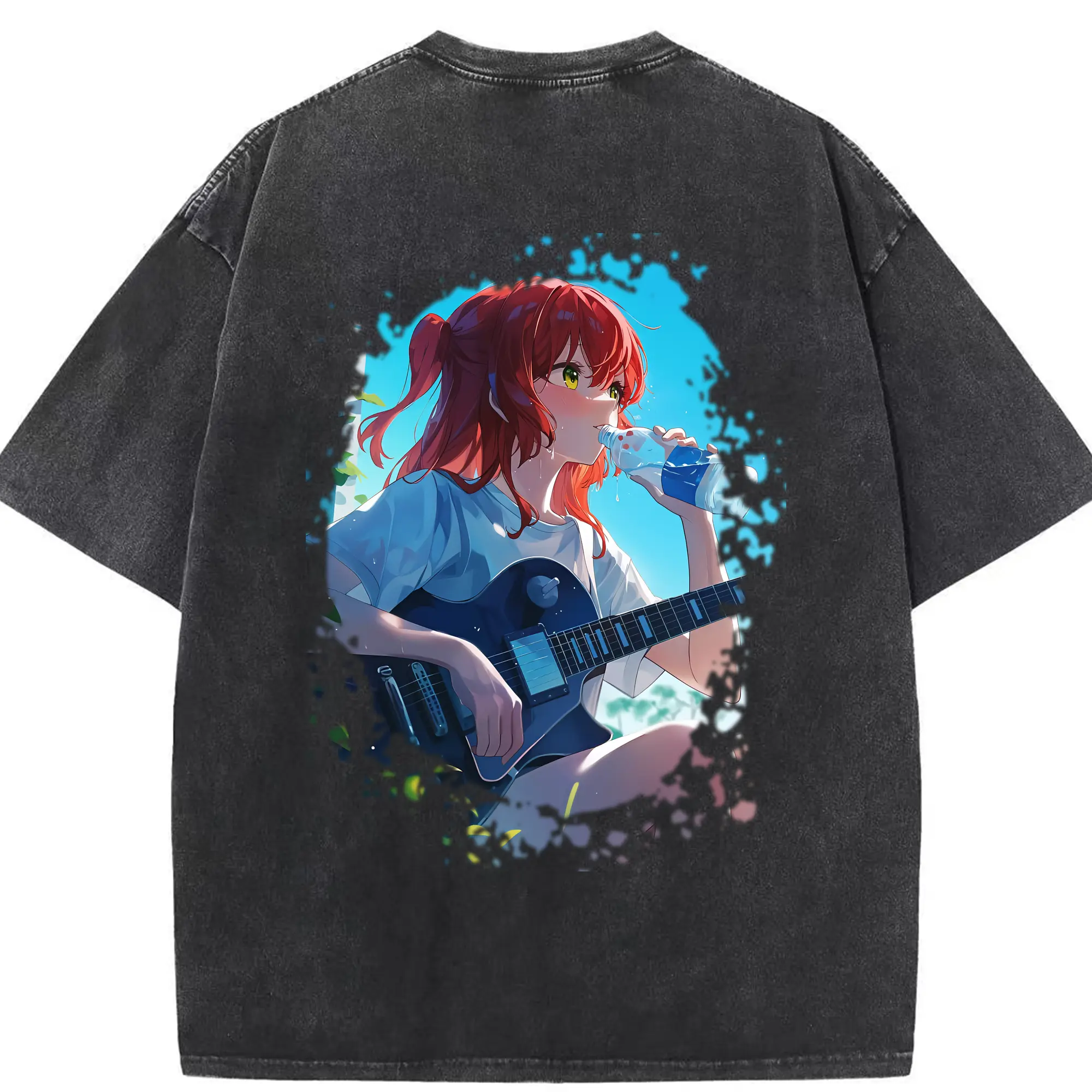 ぼっちざろっく！ グッズ,喜多郁代 - 綿100％ ヴィンテージ風 半袖Tシャツ ・ 背面プリント ・ 柔らか肌触り ・ 通気性 快適 ・ スポーツ カジュアル 外出用