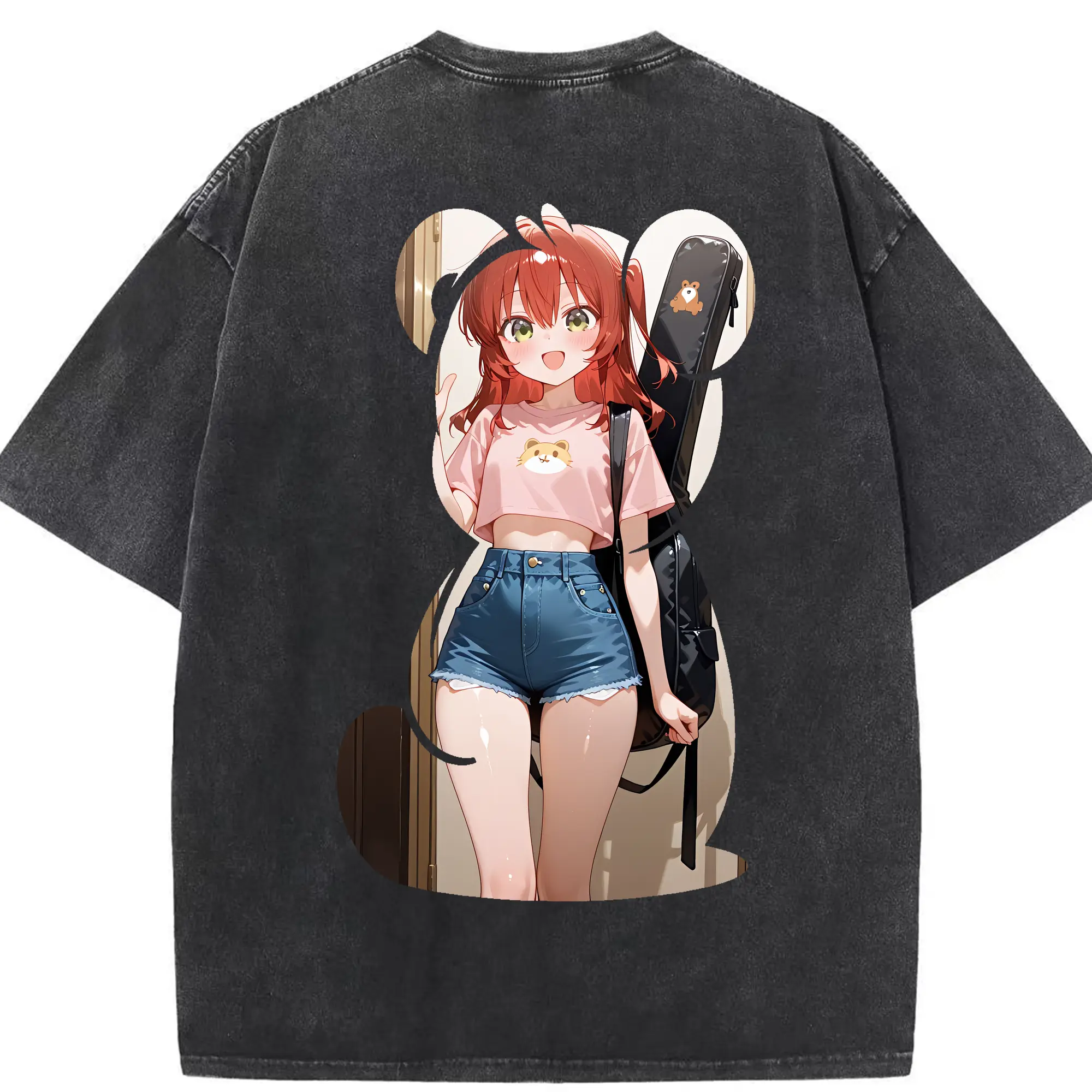 ぼっちざろっく！ グッズ,喜多郁代 - 綿100％ ヴィンテージ風 半袖Tシャツ ・ 背面プリント ・ 柔らか肌触り ・ 通気性 快適 ・ スポーツ カジュアル 外出用