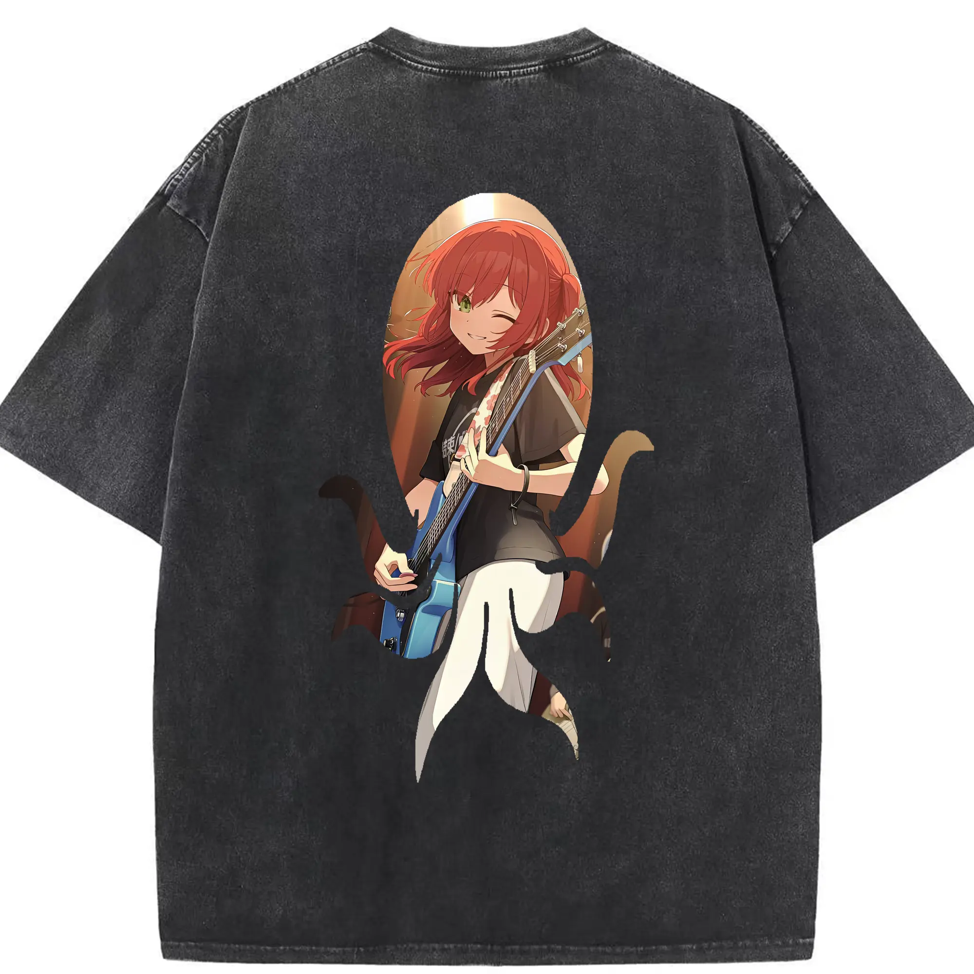 ぼっちざろっく！ グッズ,喜多郁代 - 綿100％ ヴィンテージ風 半袖Tシャツ ・ 背面プリント ・ 柔らか肌触り ・ 通気性 快適 ・ スポーツ カジュアル 外出用