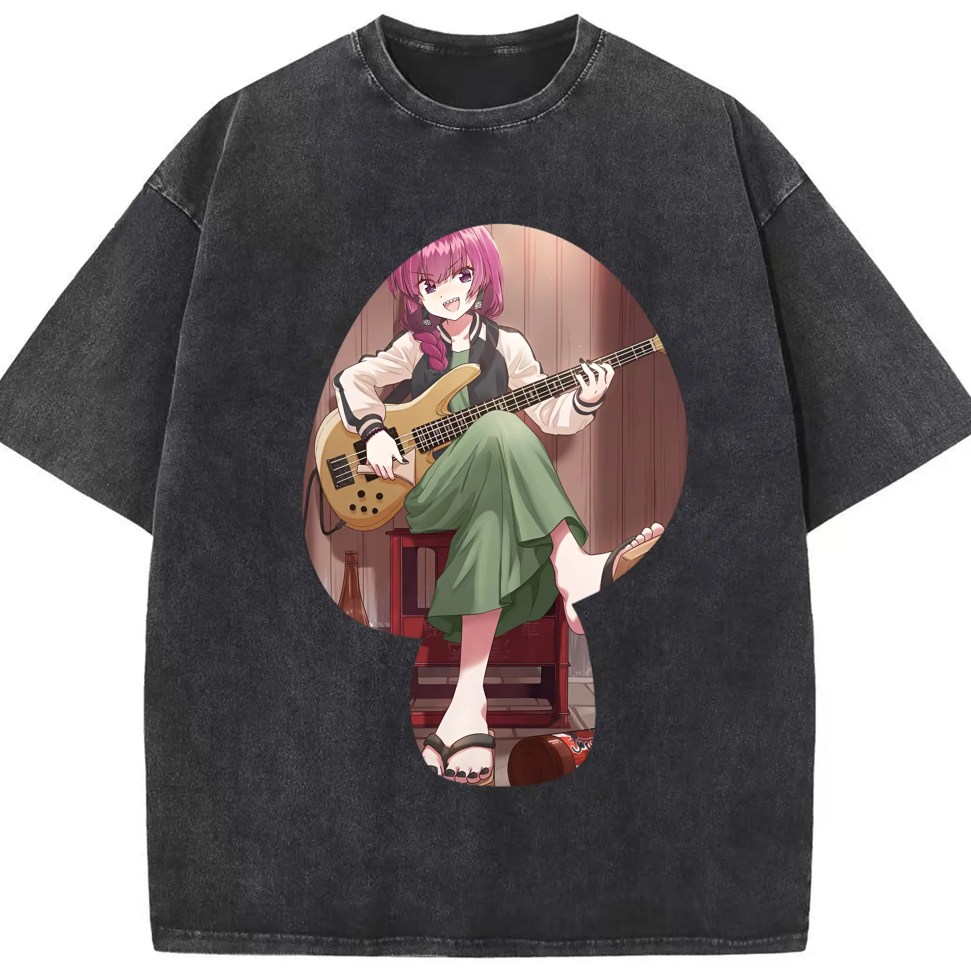 ぼっちざろっく！ グッズ,廣井きくり - 綿100％ ヴィンテージ風 半袖Tシャツ ・ フロントプリント ・ 柔らか肌触り ・ 通気性 快適 ・ スポーツ カジュアル 外出用