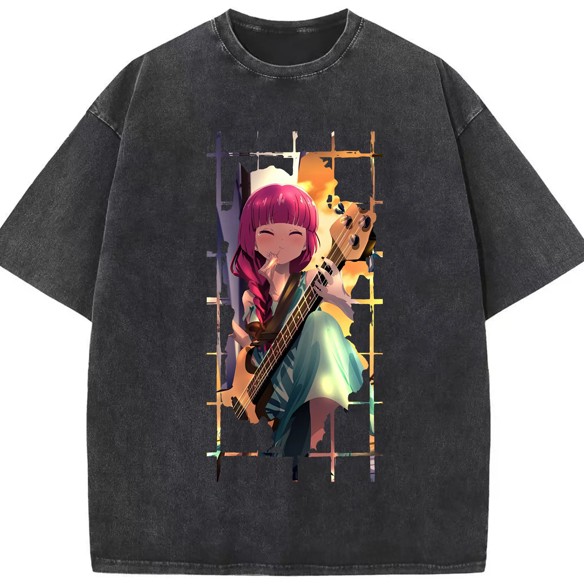 ぼっちざろっく！ グッズ,廣井きくり - 綿100％ ヴィンテージ風 半袖Tシャツ ・ フロントプリント ・ 柔らか肌触り ・ 通気性 快適 ・ スポーツ カジュアル 外出用