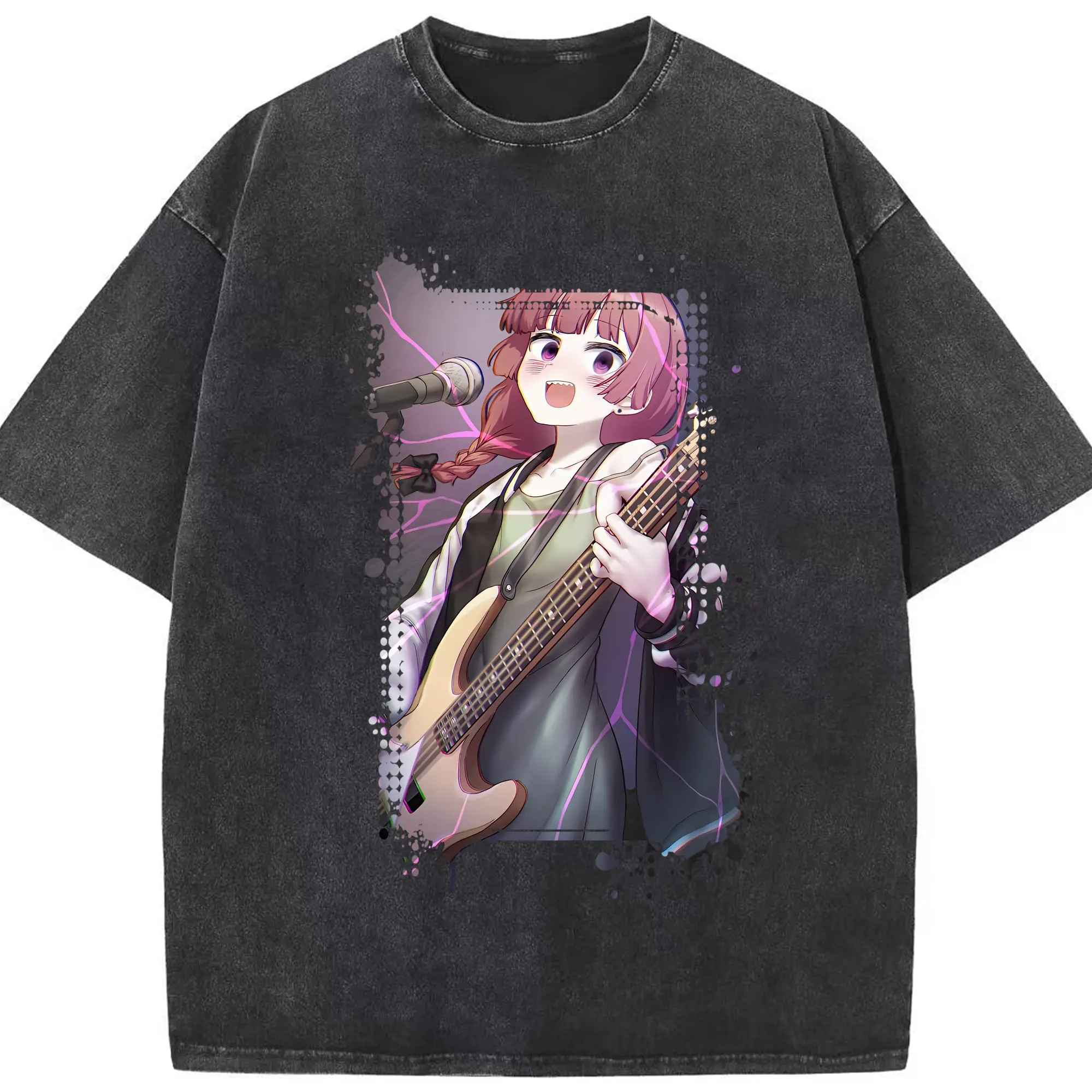 ぼっちざろっく！ グッズ,廣井きくり - 綿100％ ヴィンテージ風 半袖Tシャツ ・ フロントプリント ・ 柔らか肌触り ・ 通気性 快適 ・ スポーツ カジュアル 外出用