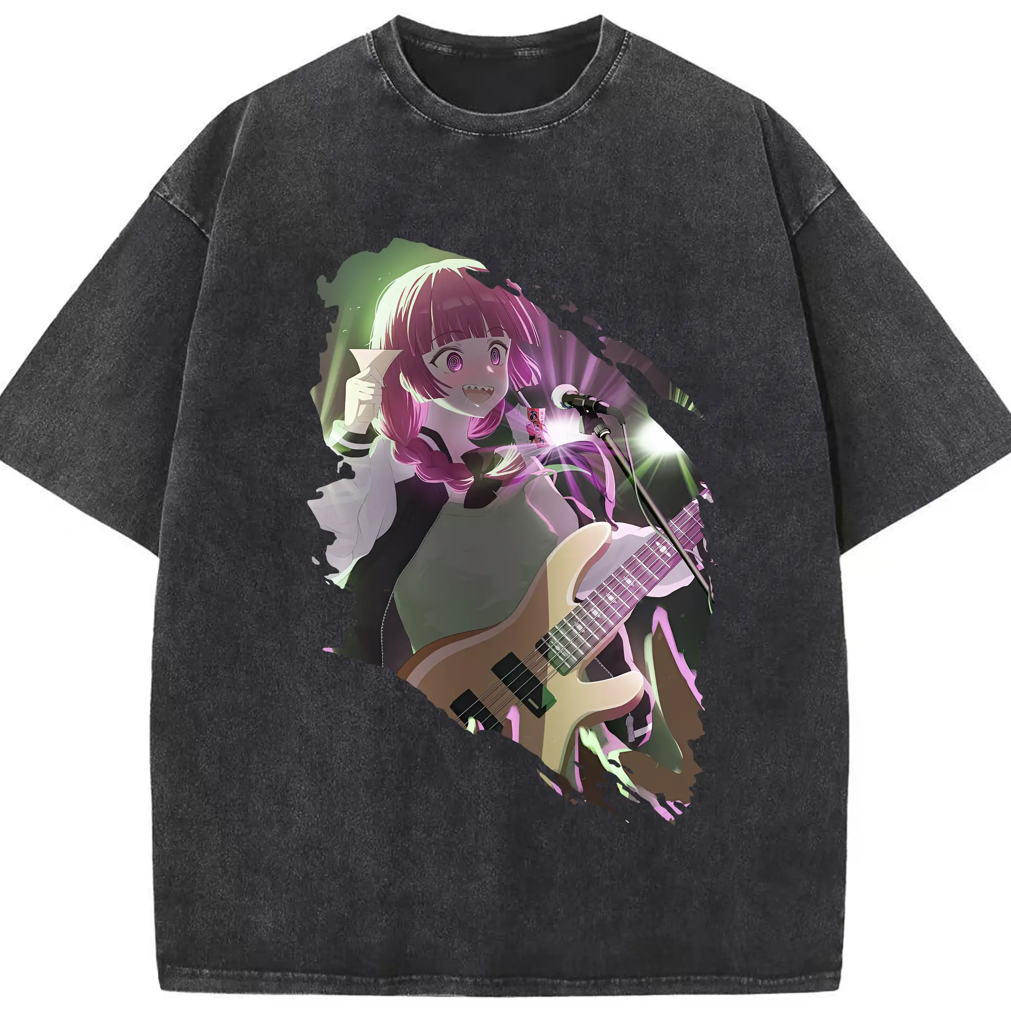 ぼっちざろっく！ グッズ,廣井きくり - 綿100％ ヴィンテージ風 半袖Tシャツ ・ フロントプリント ・ 柔らか肌触り ・ 通気性 快適 ・ スポーツ カジュアル 外出用