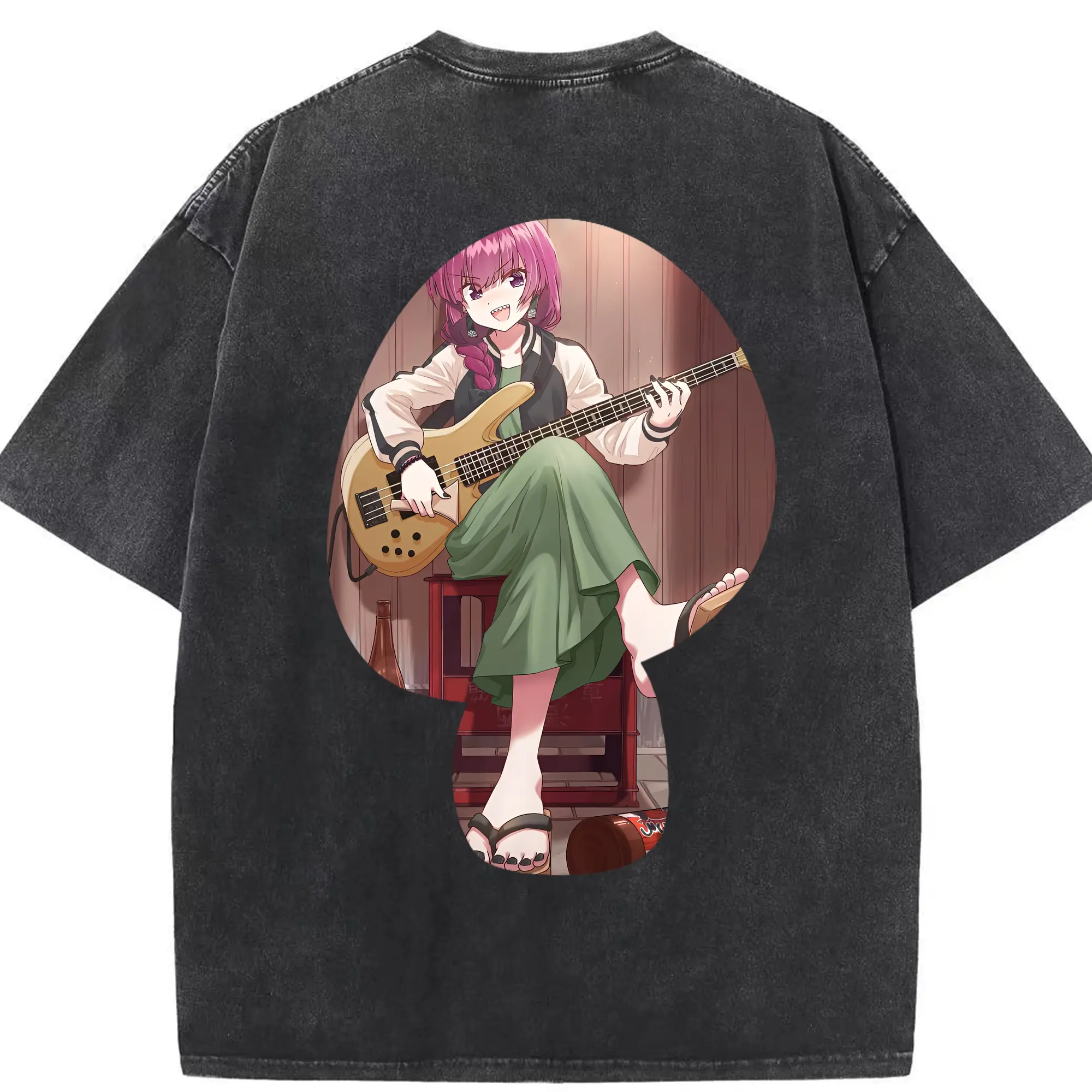 ぼっちざろっく！ グッズ,廣井きくり - 綿100％ ヴィンテージ風 半袖Tシャツ ・ 背面プリント ・ 柔らか肌触り ・ 通気性 快適 ・ スポーツ カジュアル 外出用