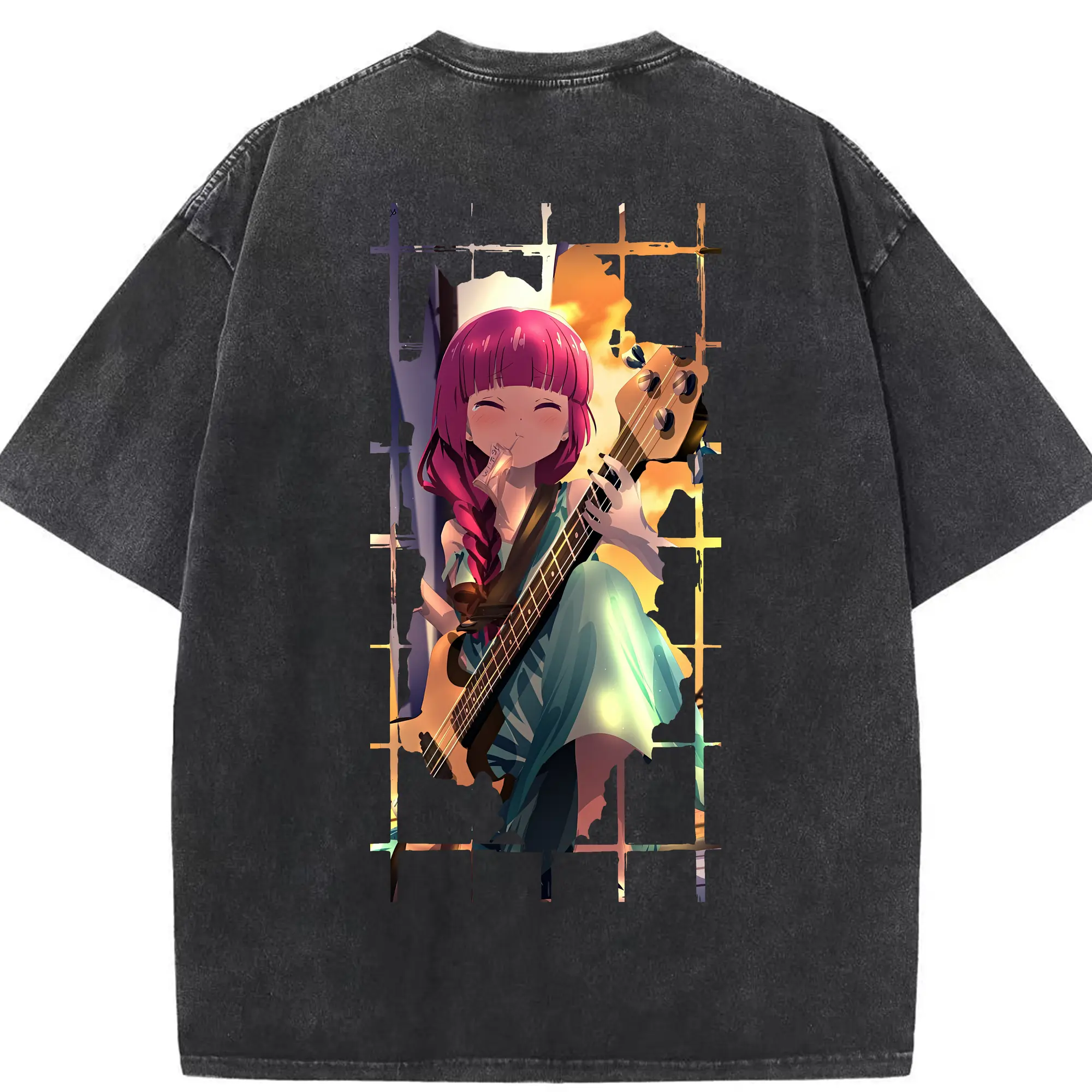 ぼっちざろっく！ グッズ,廣井きくり - 綿100％ ヴィンテージ風 半袖Tシャツ ・ 背面プリント ・ 柔らか肌触り ・ 通気性 快適 ・ スポーツ カジュアル 外出用