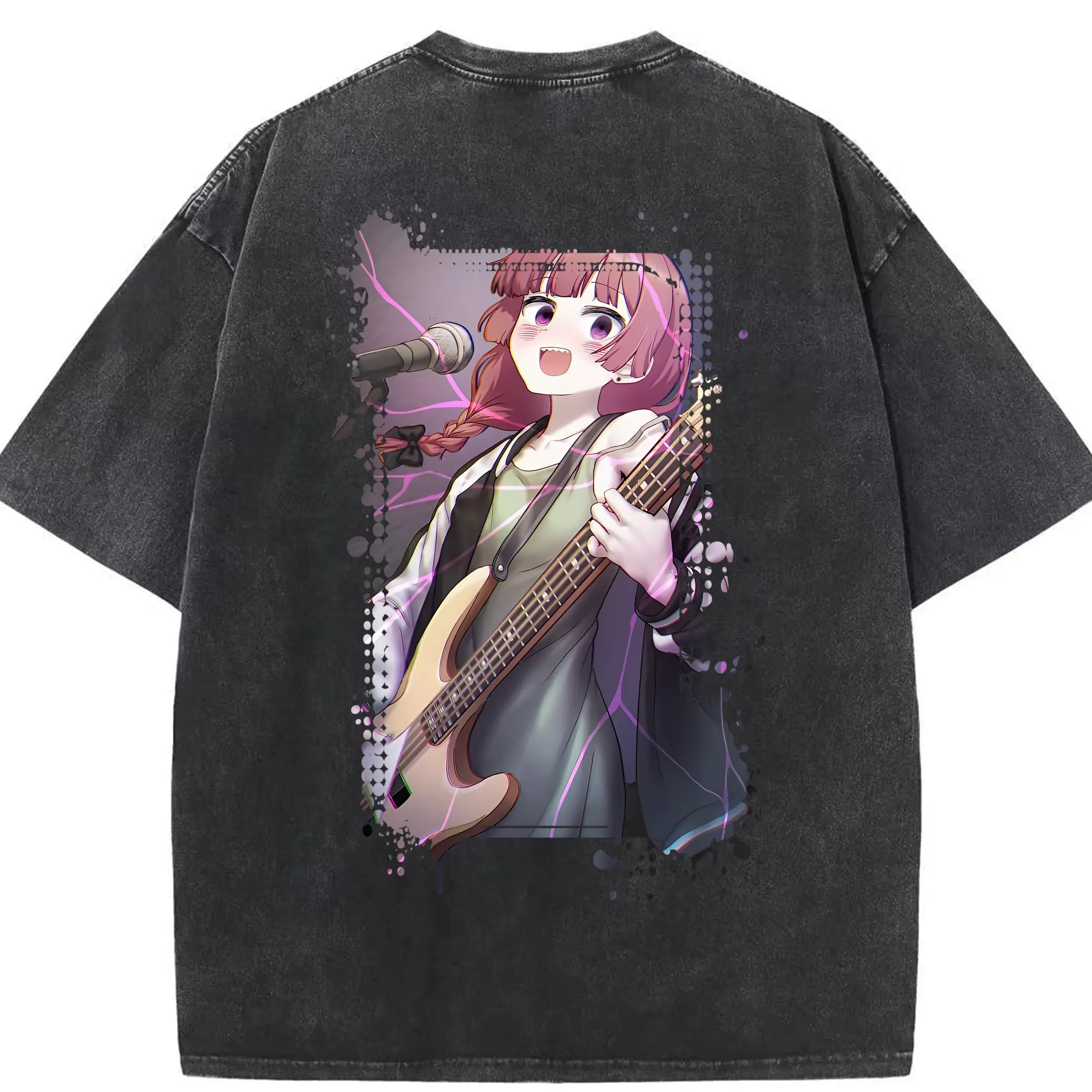 ぼっちざろっく！ グッズ,廣井きくり - 綿100％ ヴィンテージ風 半袖Tシャツ ・ 背面プリント ・ 柔らか肌触り ・ 通気性 快適 ・ スポーツ カジュアル 外出用