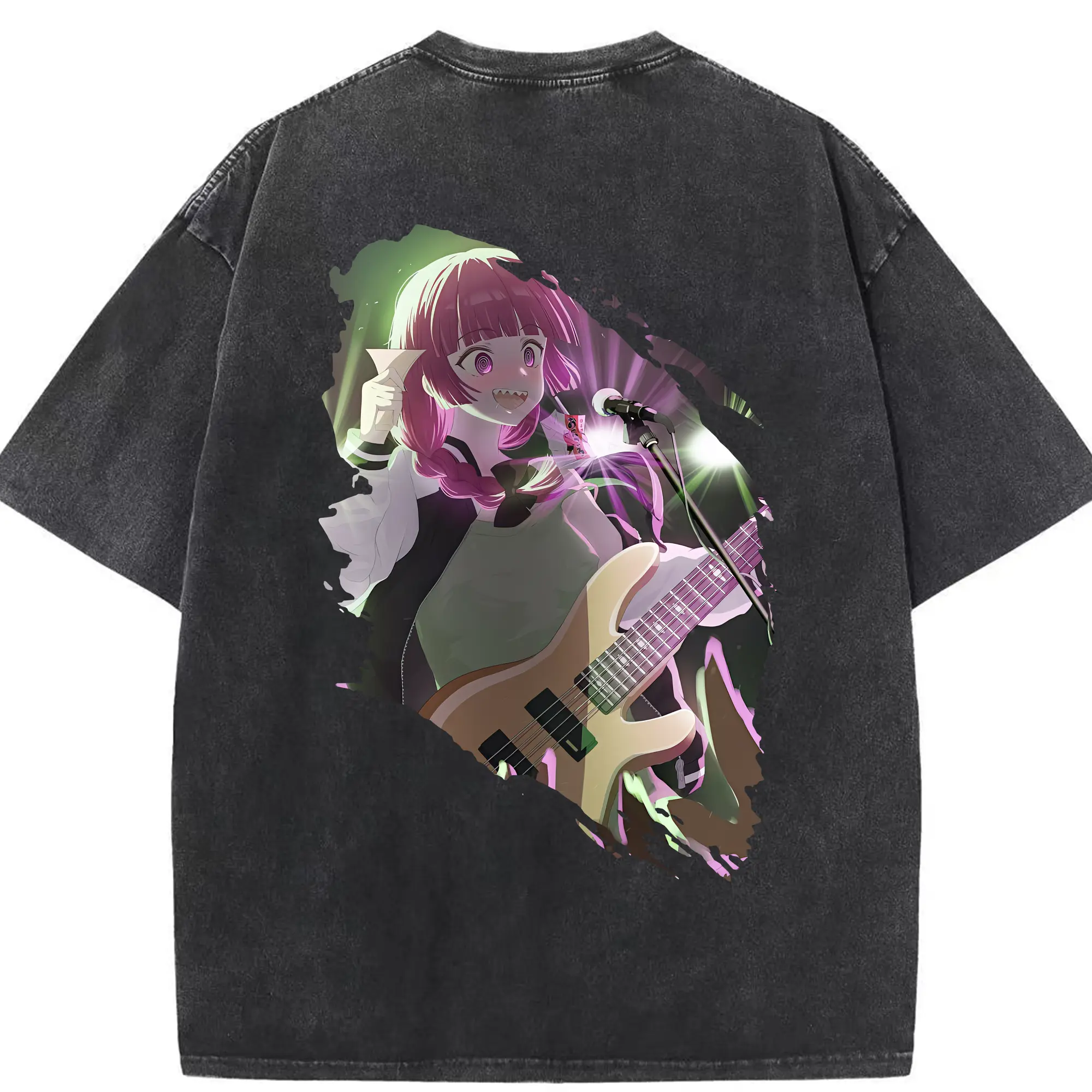 ぼっちざろっく！ グッズ,廣井きくり - 綿100％ ヴィンテージ風 半袖Tシャツ ・ 背面プリント ・ 柔らか肌触り ・ 通気性 快適 ・ スポーツ カジュアル 外出用