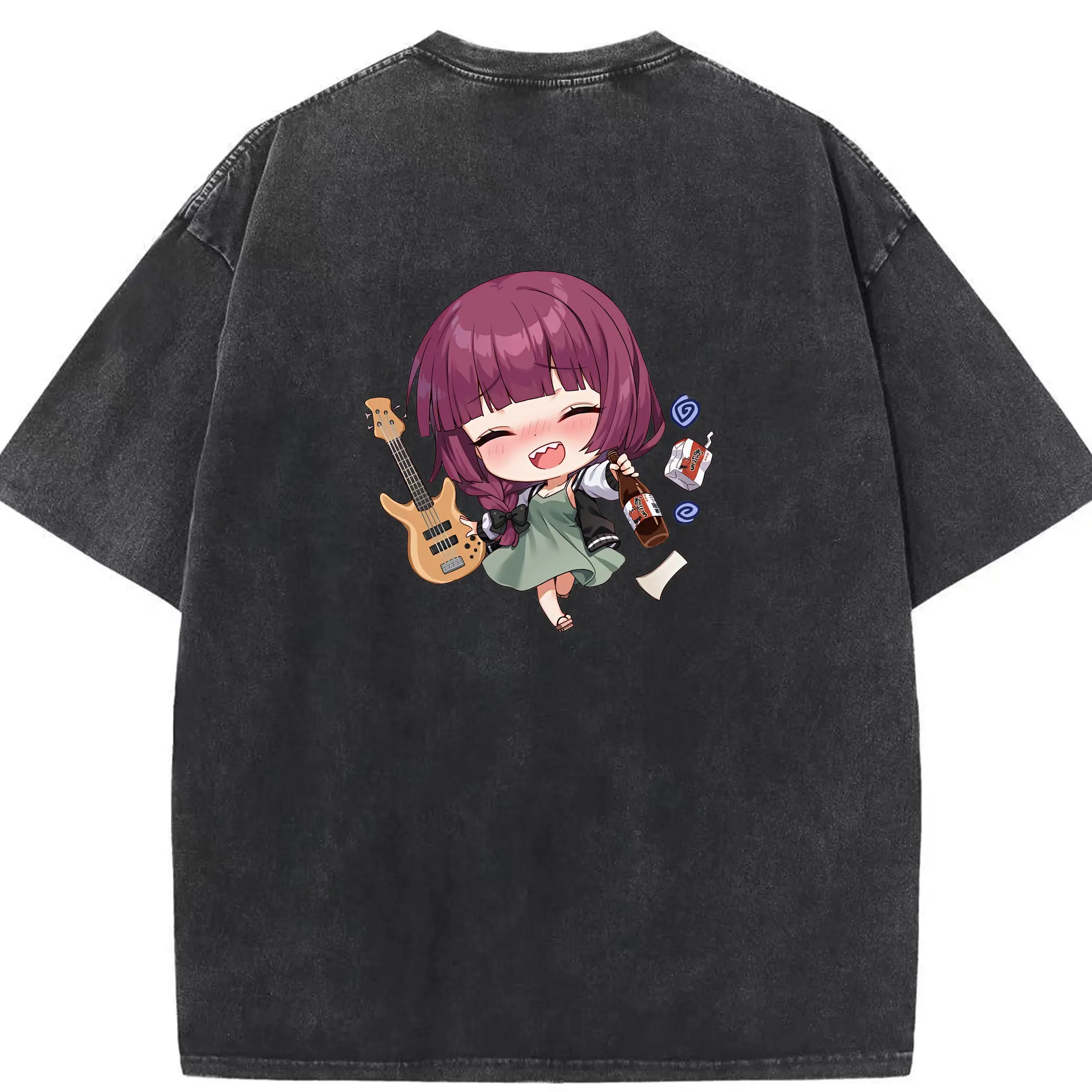 ぼっちざろっく！ グッズ,廣井きくり - 綿100％ ヴィンテージ風 半袖Tシャツ ・ 背面プリント ・ 柔らか肌触り ・ 通気性 快適 ・ スポーツ カジュアル 外出用