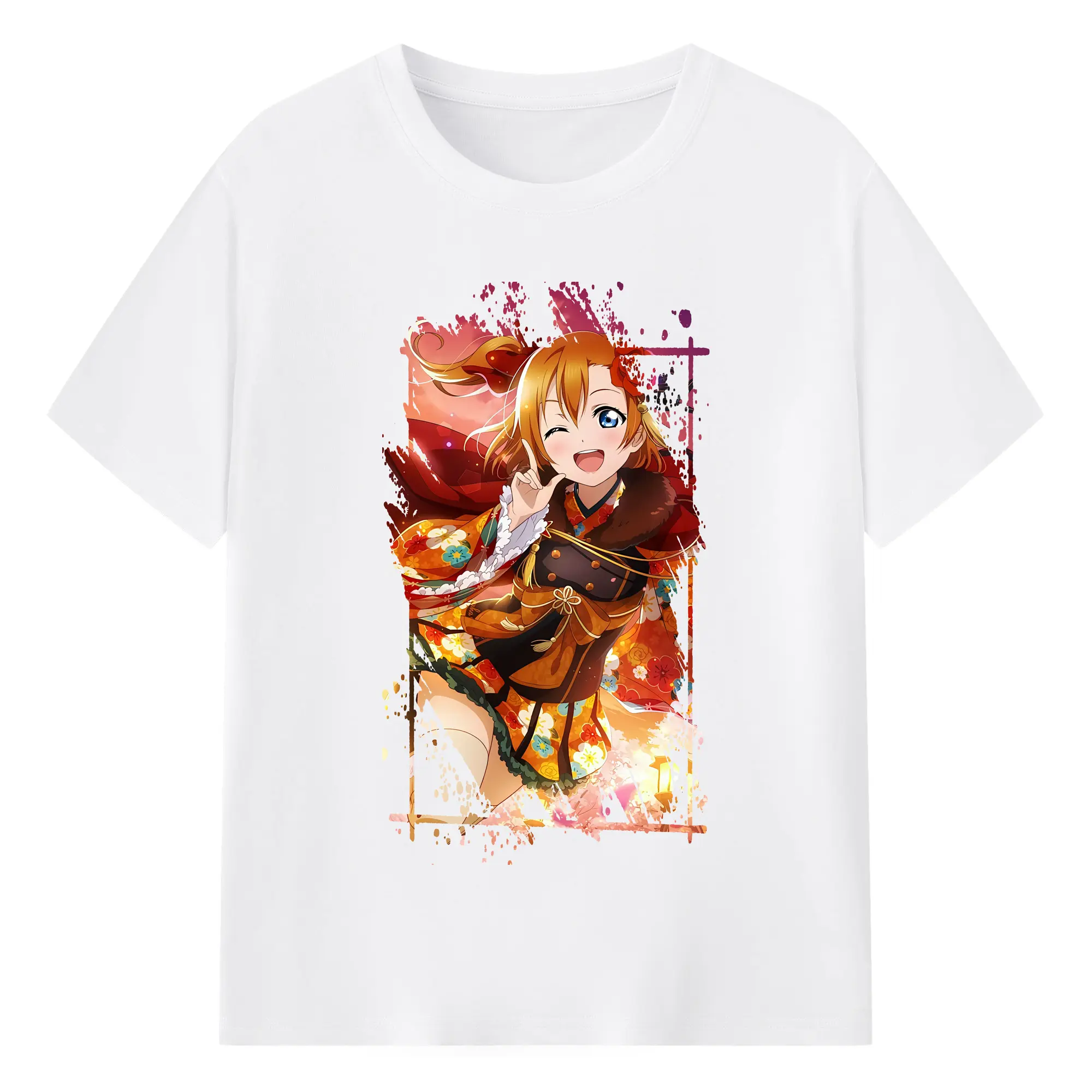 Love Live! グッズ,高坂穂乃果 - 綿100％ 半袖Tシャツ ・ フロントプリント ・ 快適 通気性 ・ 日常使い 散歩 スポーツ用