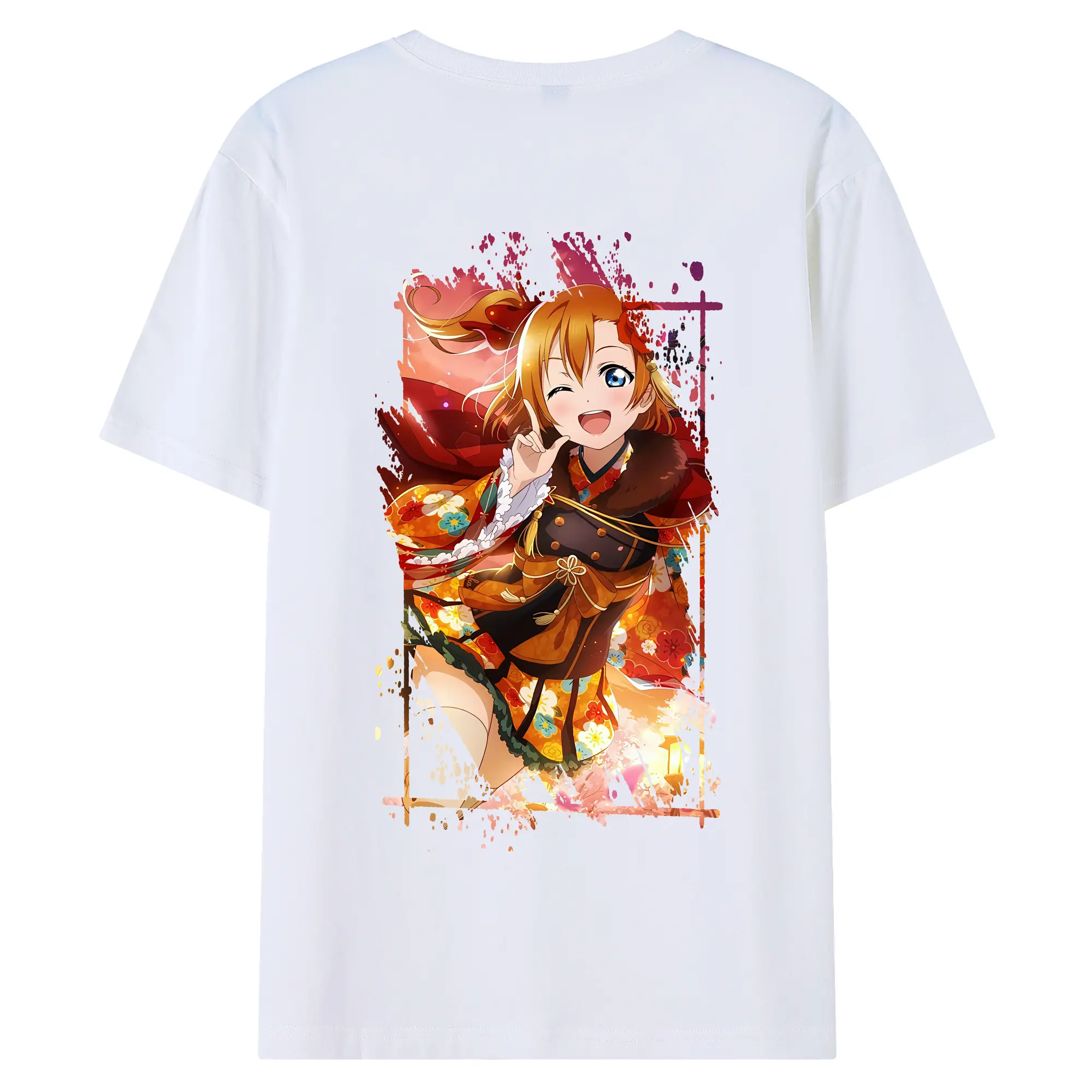 Love Live! グッズ,高坂穂乃果 - 綿100％ 半袖Tシャツ ・ バックプリント ・ 快適 通気性 ・ 日常使い 散歩 スポーツ用