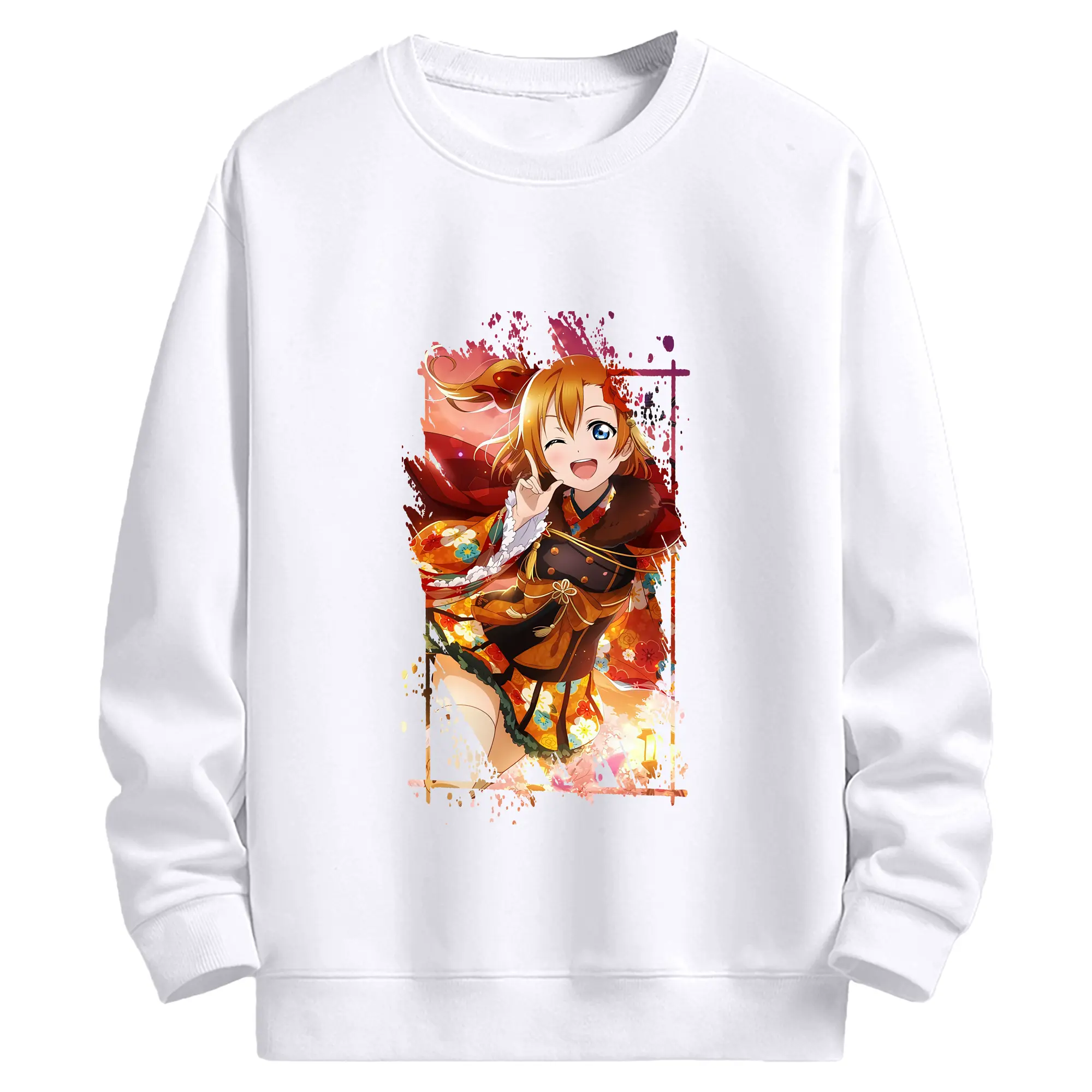 Love Live! グッズ,高坂穂乃果 - 高品質 クルーネック スウェット ・ コットン59％ ポリエステル41％ ・ ユニセックス 長袖 トレーナー ・ カジュアル デイリー スポーツ 散歩用