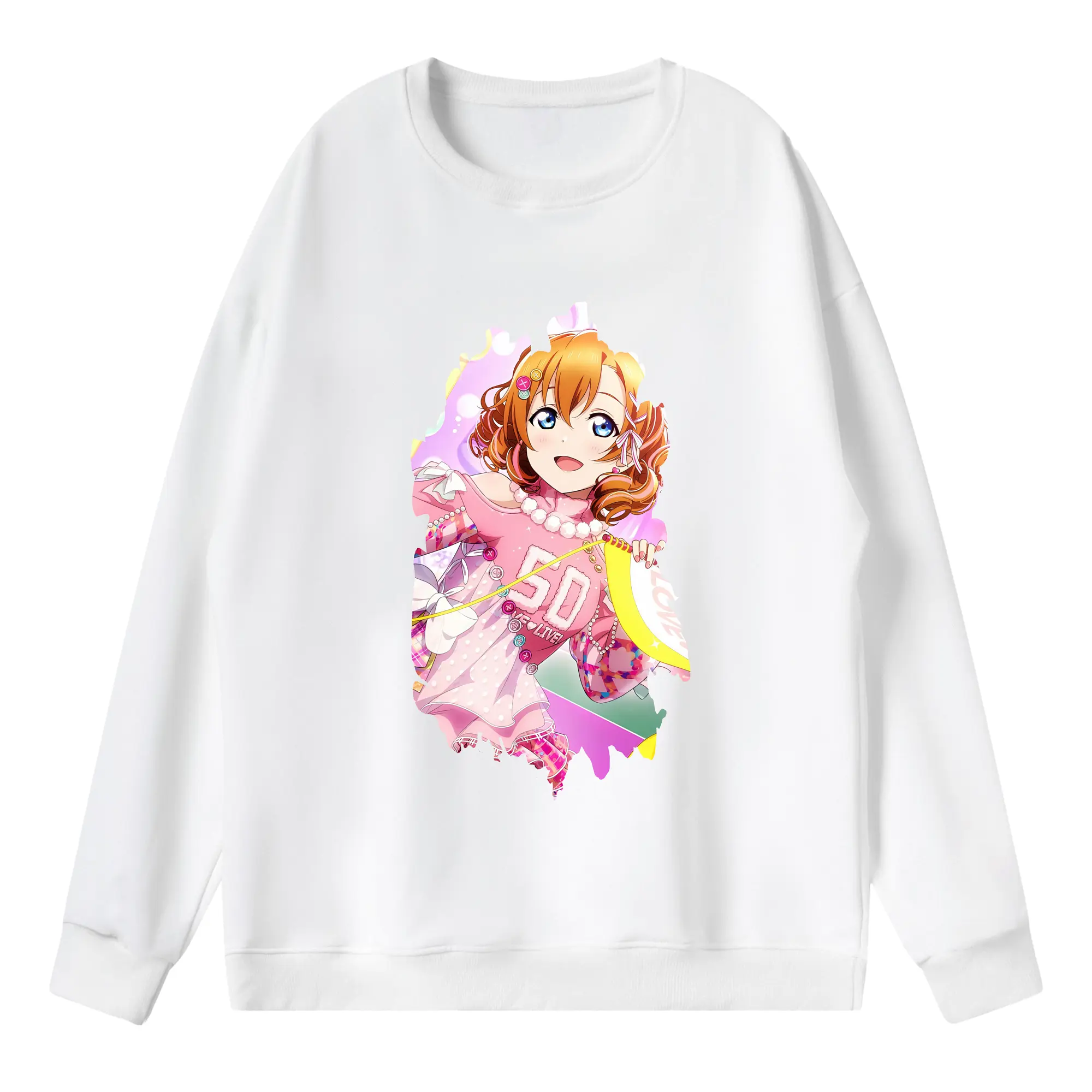 Love Live! グッズ,高坂穂乃果 - 薄手 クルーネック スウェット 裏毛260g · ポリエステル 春秋向け カジュアル 男女兼用 · トレーナー デイリー スポーツ 散歩に最適