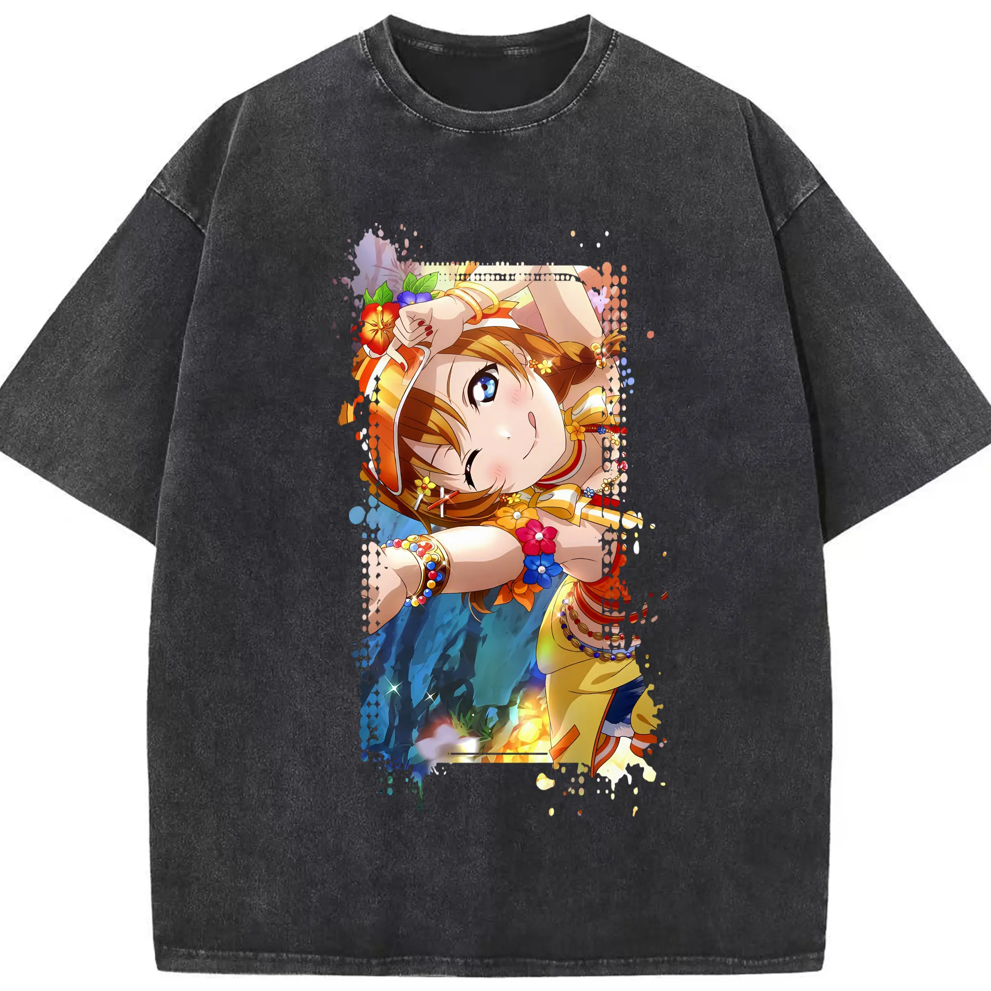 Love Live! グッズ,高坂穂乃果 - 綿100％ ヴィンテージ風 半袖Tシャツ ・ フロントプリント ・ 柔らか肌触り ・ 通気性 快適 ・ スポーツ カジュアル 外出用