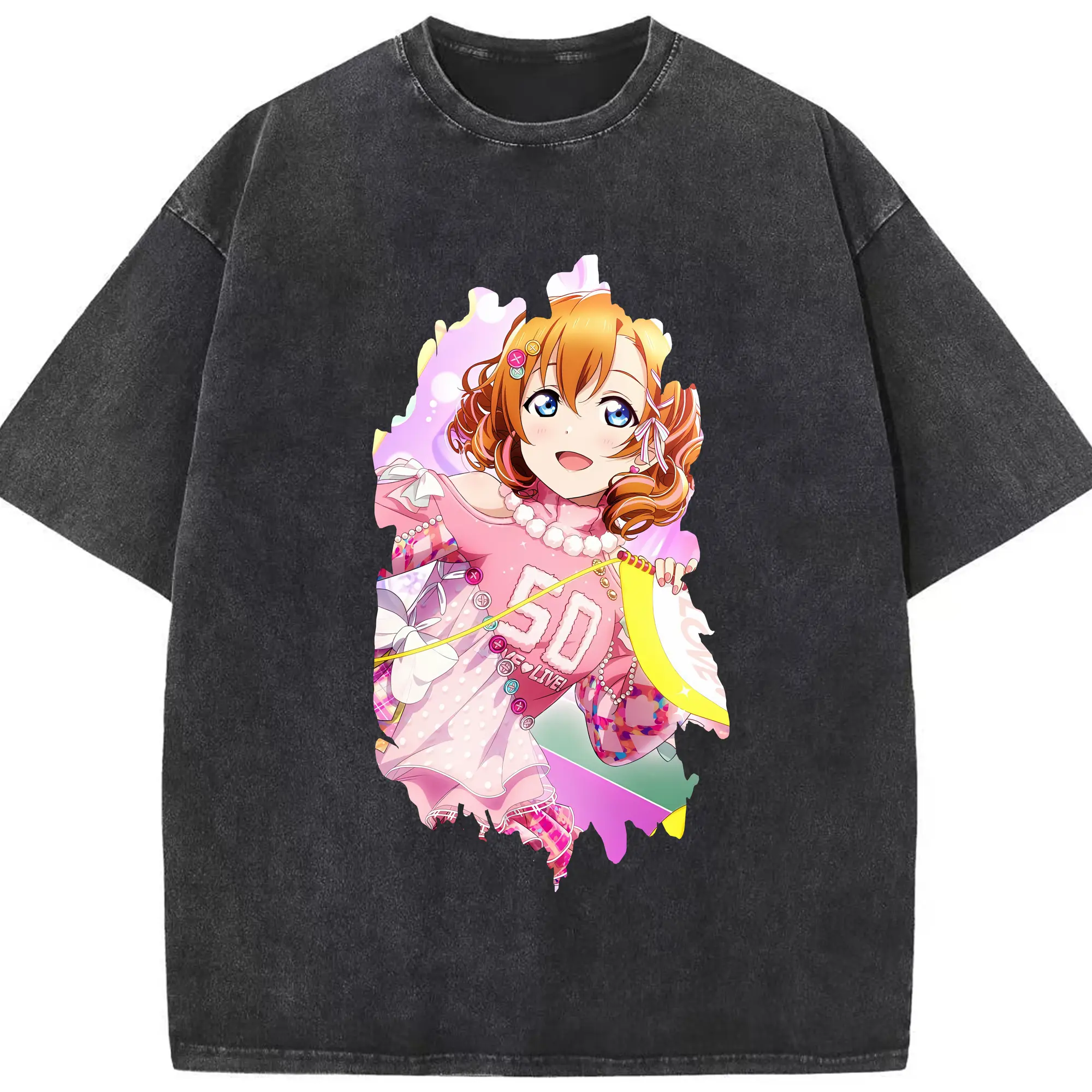 Love Live! グッズ,高坂穂乃果 - 綿100％ ヴィンテージ風 半袖Tシャツ ・ フロントプリント ・ 柔らか肌触り ・ 通気性 快適 ・ スポーツ カジュアル 外出用